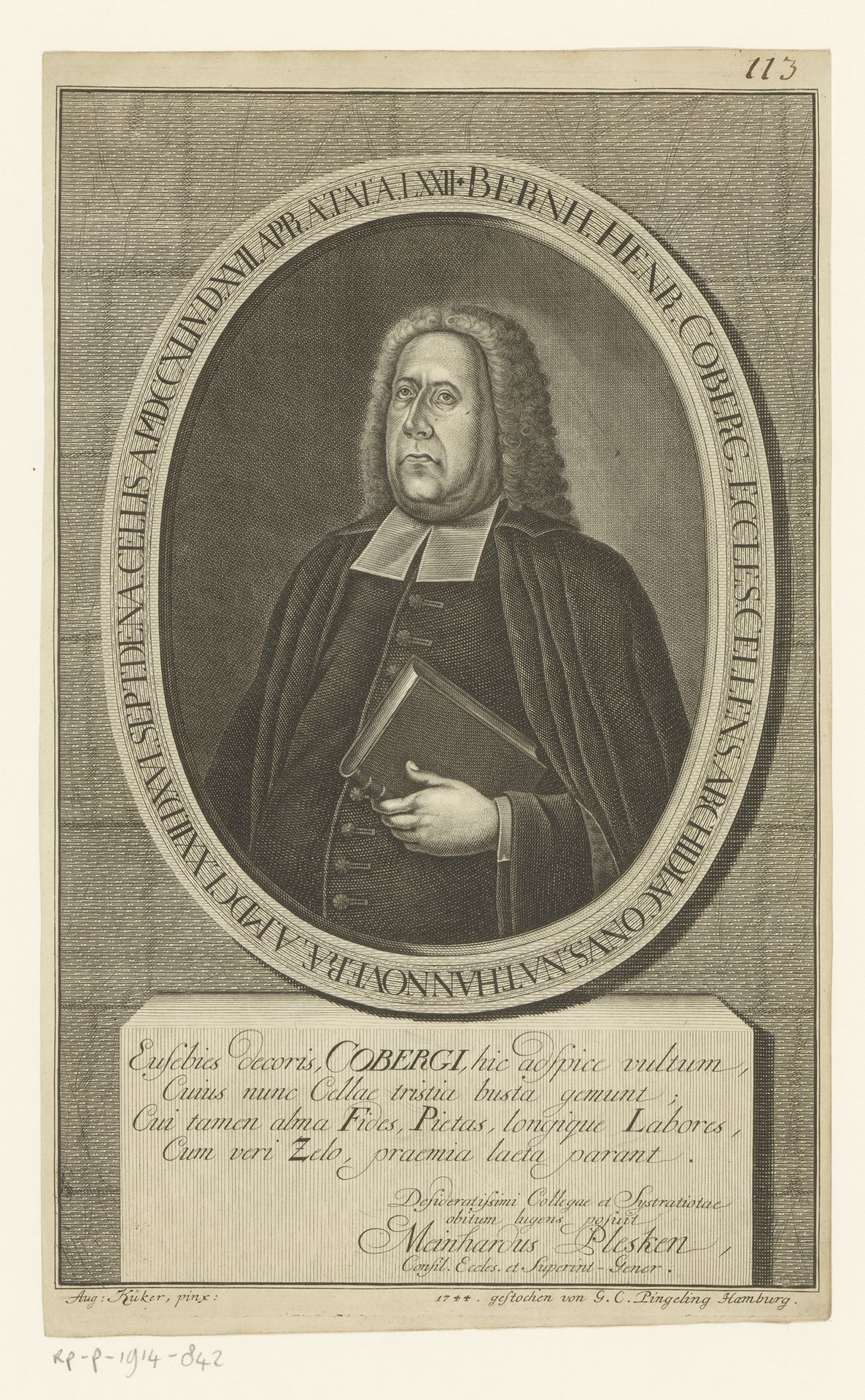 Portret van Bernhard Heinrich Coberg by Gottfried Christian Pingeling