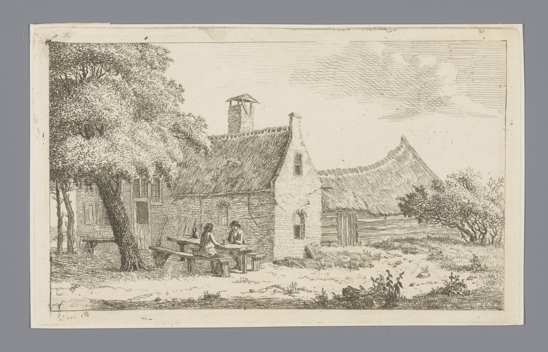 Twee mannen aan een tafel voor herberg het Molentje aan de Amstel by Anthonie van den Bos