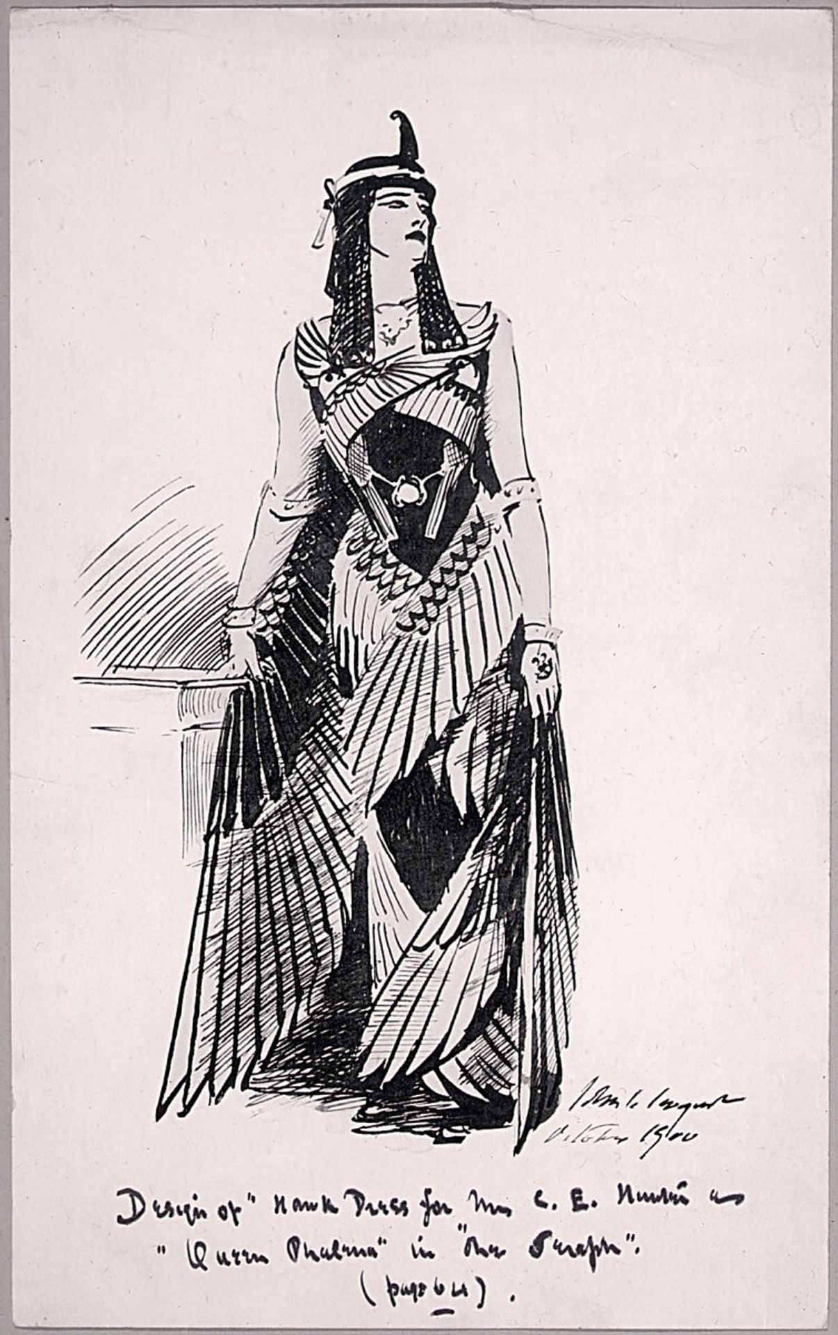 Design for Hawk Dress for Mrs. C.E. Hunter as Queen Phalema in "The Seraph" by John Singer Sargent