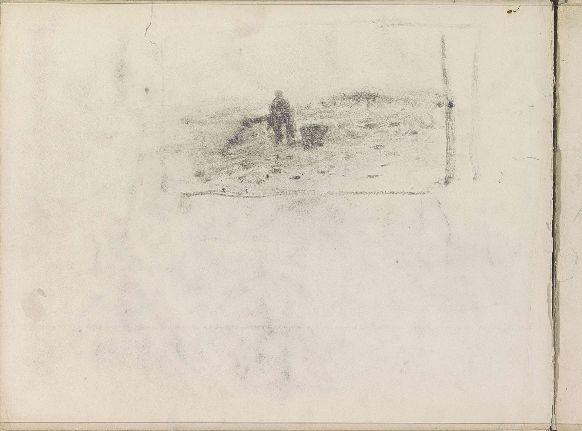 Vrouw naast een mand in een landschap by Anton Mauve
