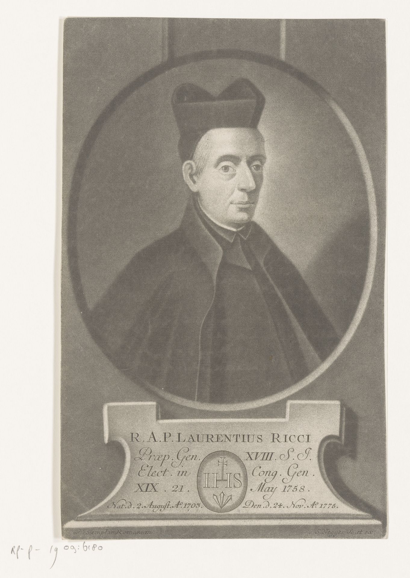 Portret van Laurentius Ricci by Johann Simon Negges