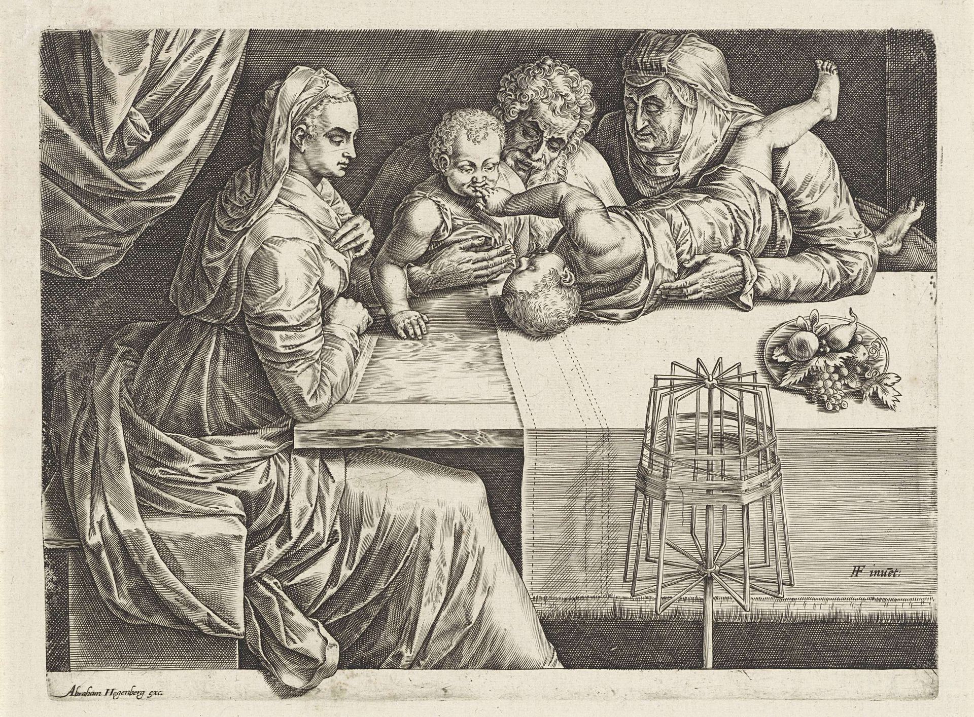 Heilige Familie met Elisabet en Johannes de Doper by Cornelis Cort