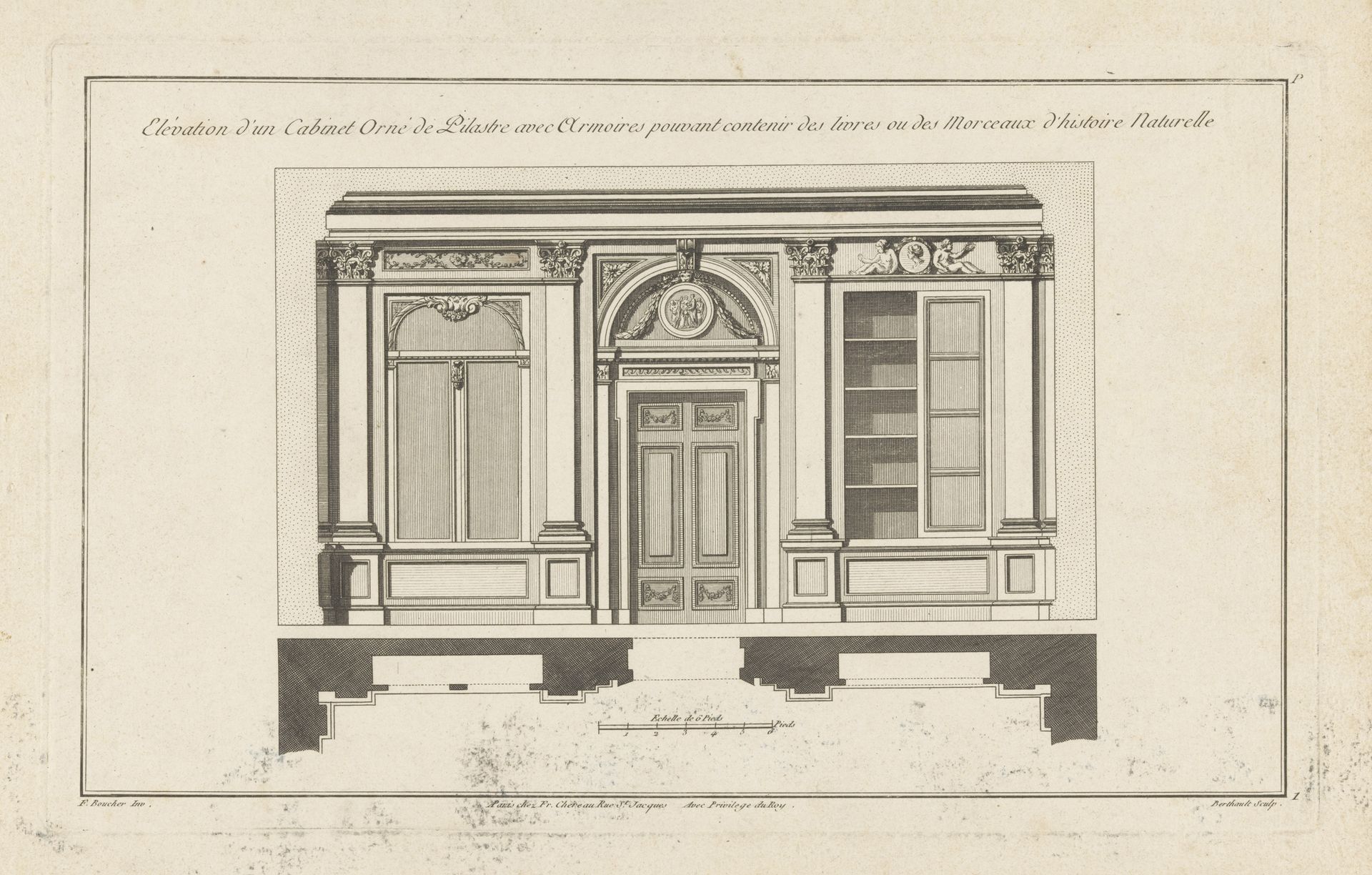 Betimmering met deur en kasten by Pierre Gabriel Berthault