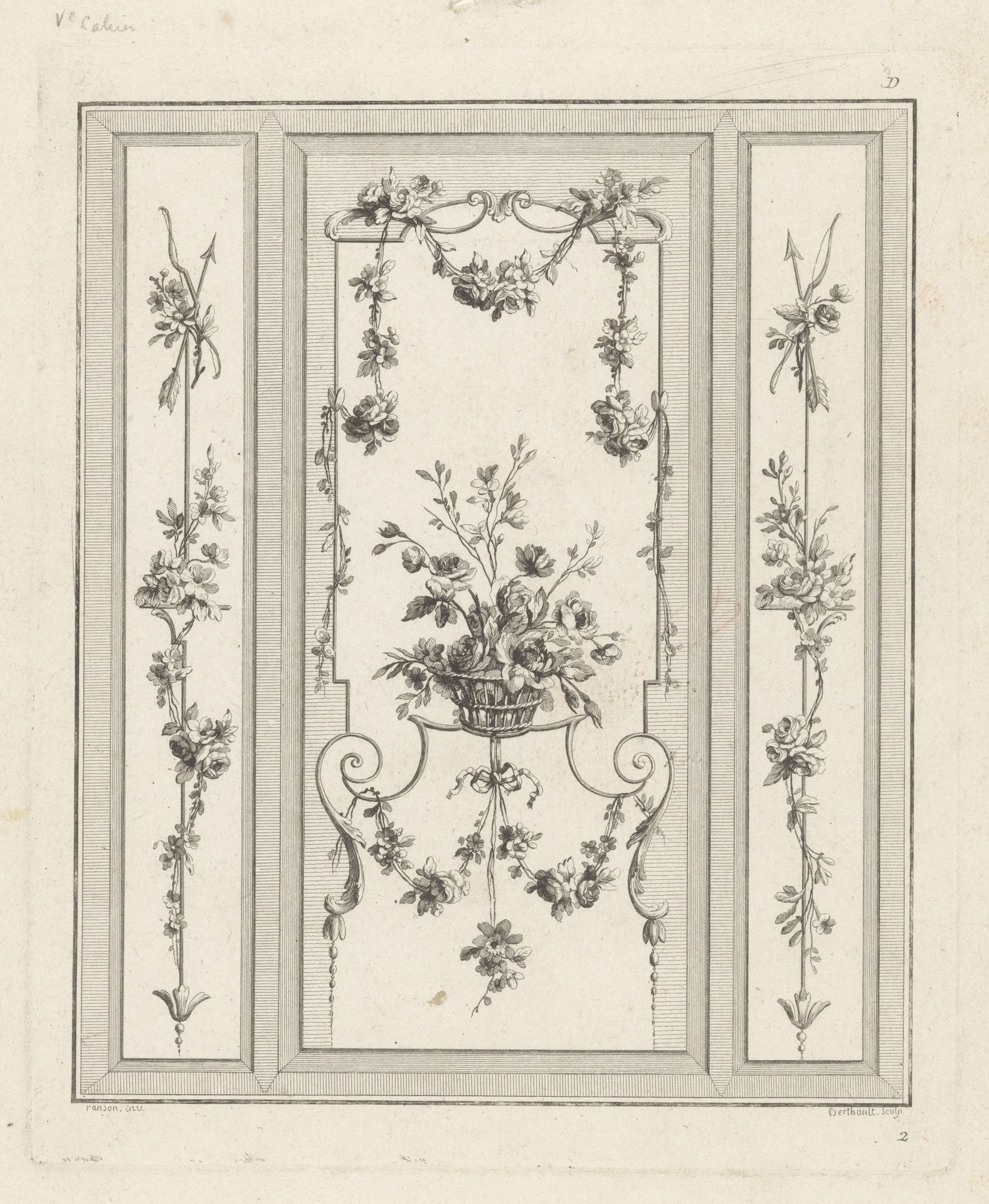 Drie panelen met bloemen en mand by Pierre Gabriel Berthault