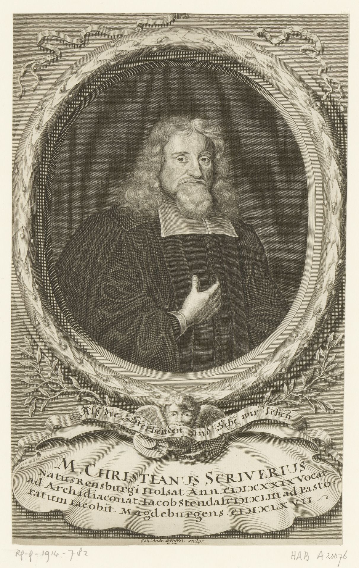 Portret van Christian Scriver by Johann Andreas Pfeffel
