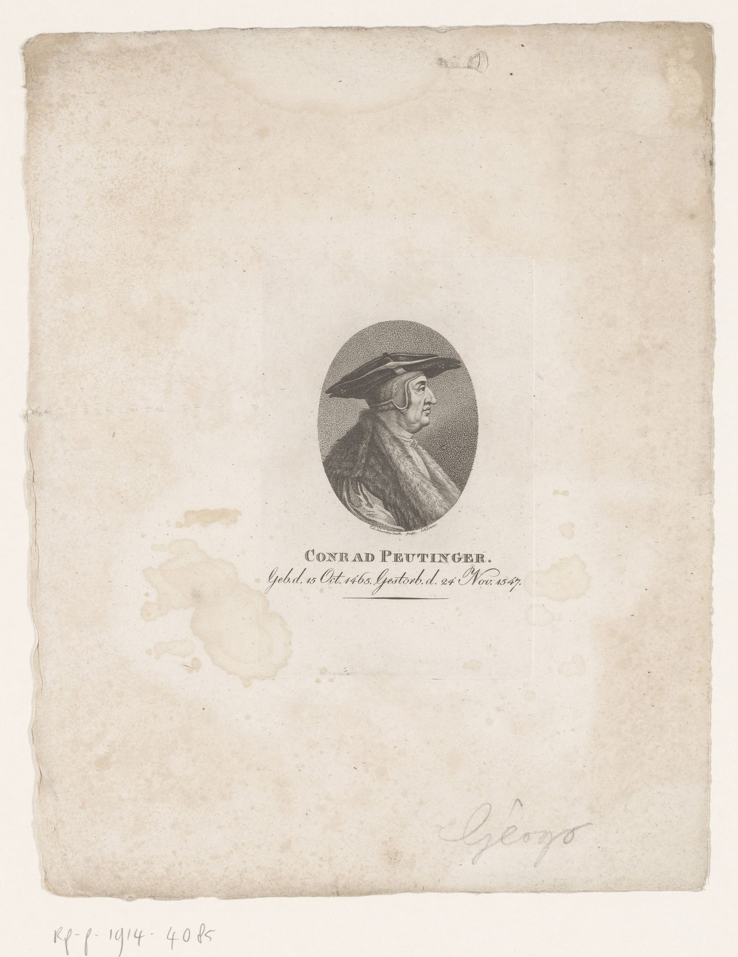 Portret van Conrad Peutinger by Carl August Schwerdgeburth