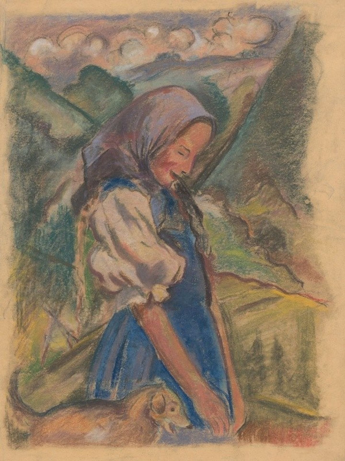 Girl with a Dog in a Landscape by Arnold Peter Weisz-Kubínčan