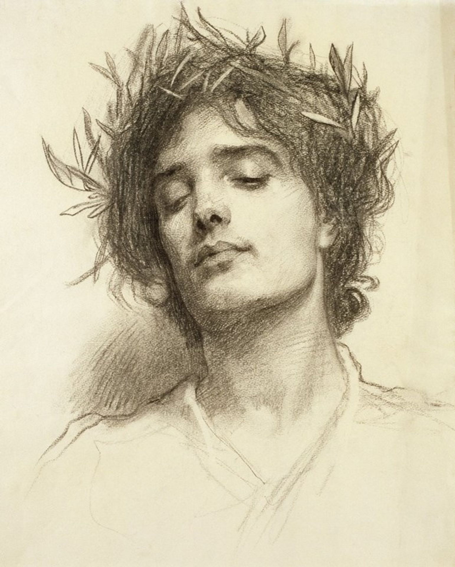 Figure with a laurel wreath by Herbert James Draper