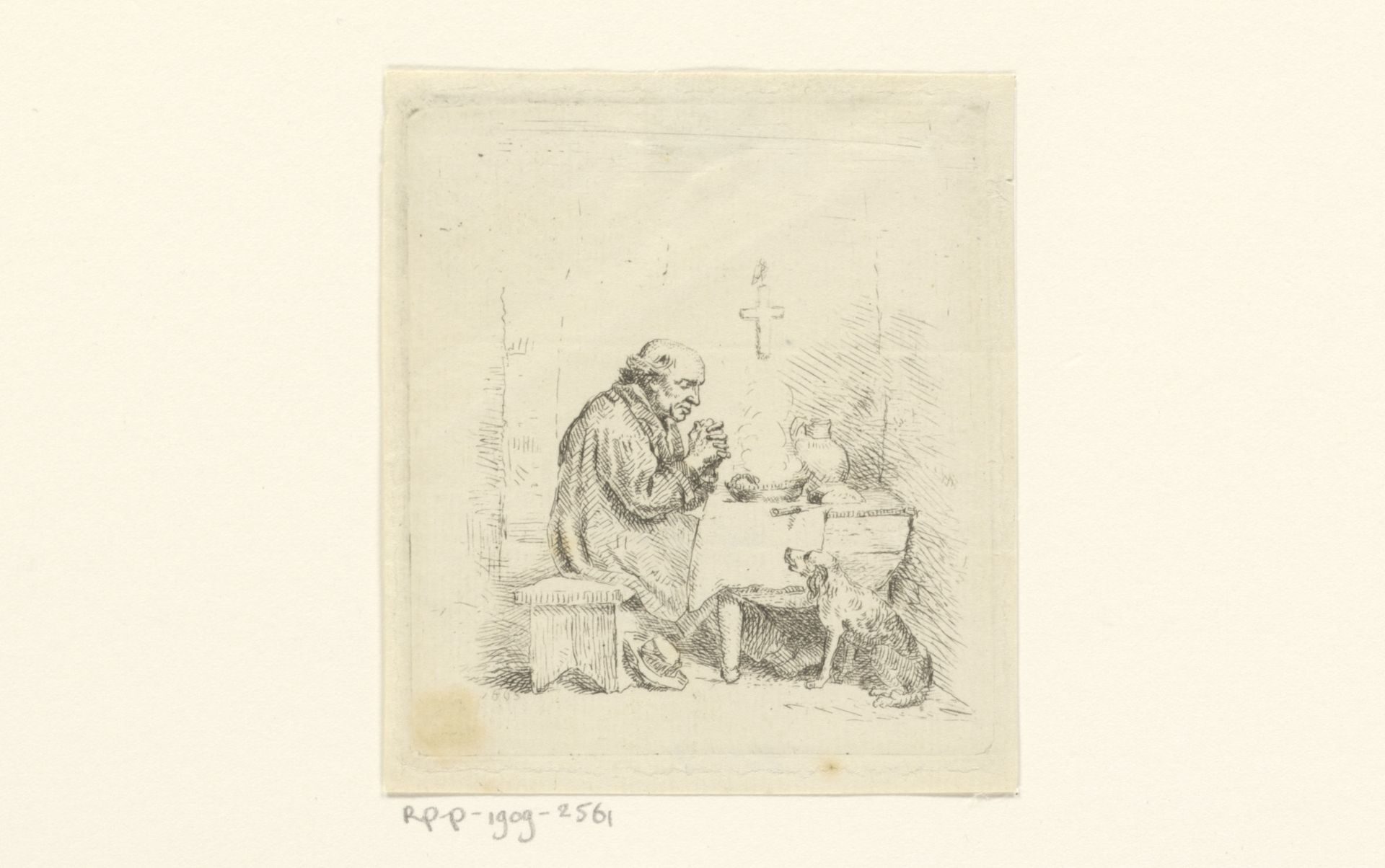 Biddende man aan tafel by Ferdinand de Braekeleer (I)