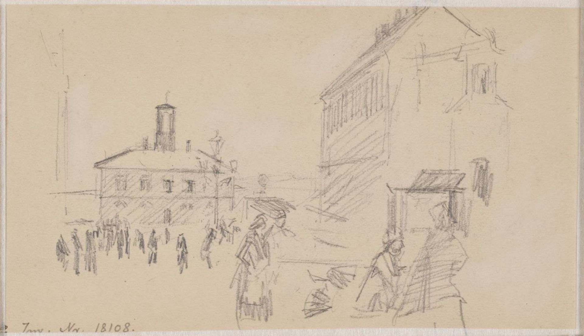 Blyantsstudie af Stortorget i Helsingborg by Albert Gottschalk