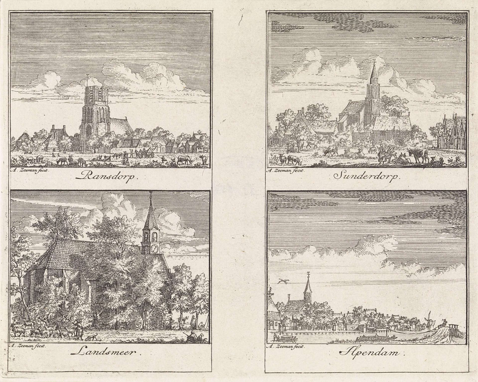 Gezichten op Ransdorp, Landsmeer, Zunderdorp en Ilpendam by Abraham Zeeman