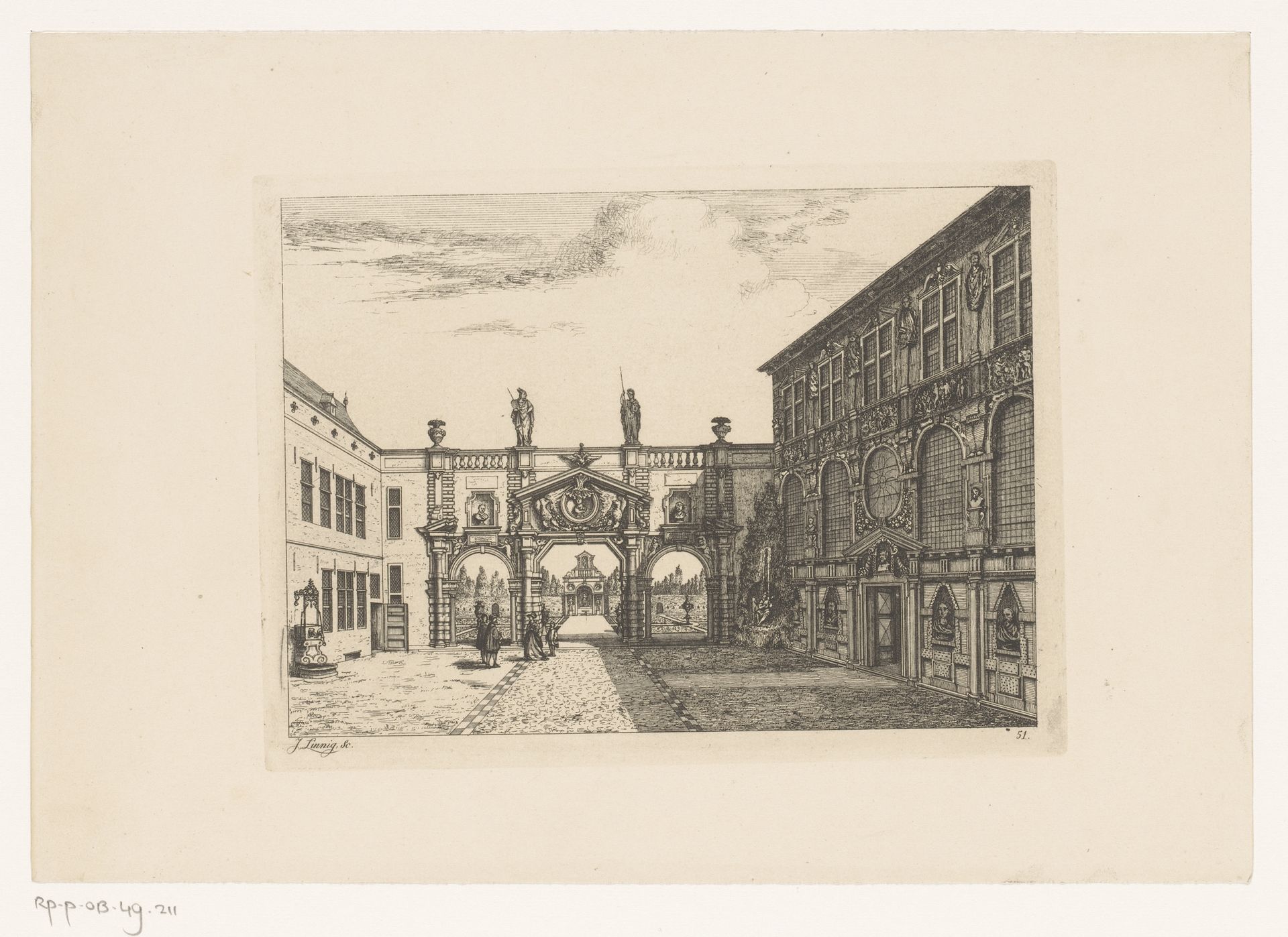 Binnenplein van het huis van Peter Paul Rubens in Antwerpen by Jean Théodore Joseph Linnig