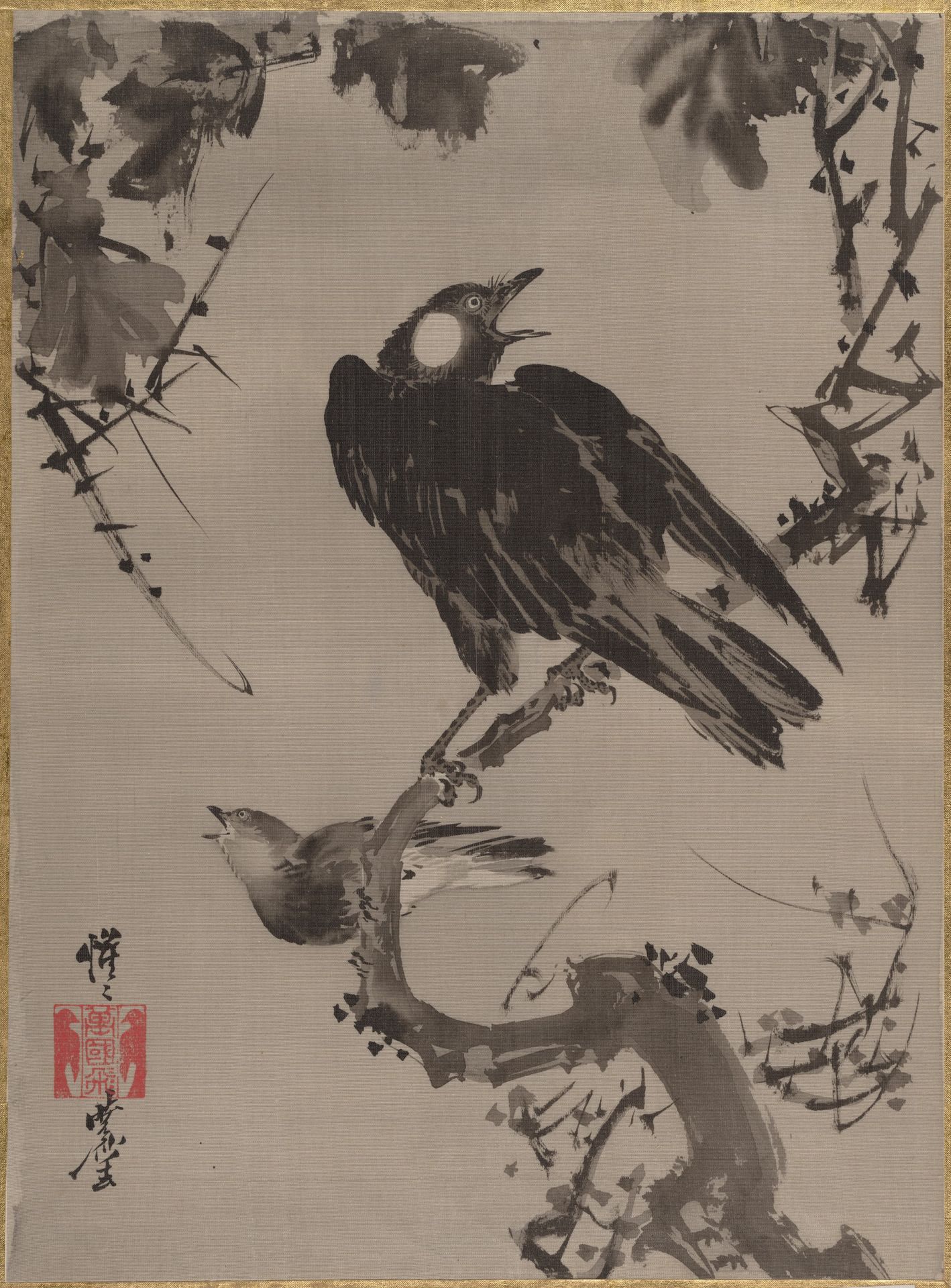 Starlings on a Branch by Kawanabe Kyōsai 河鍋暁斎