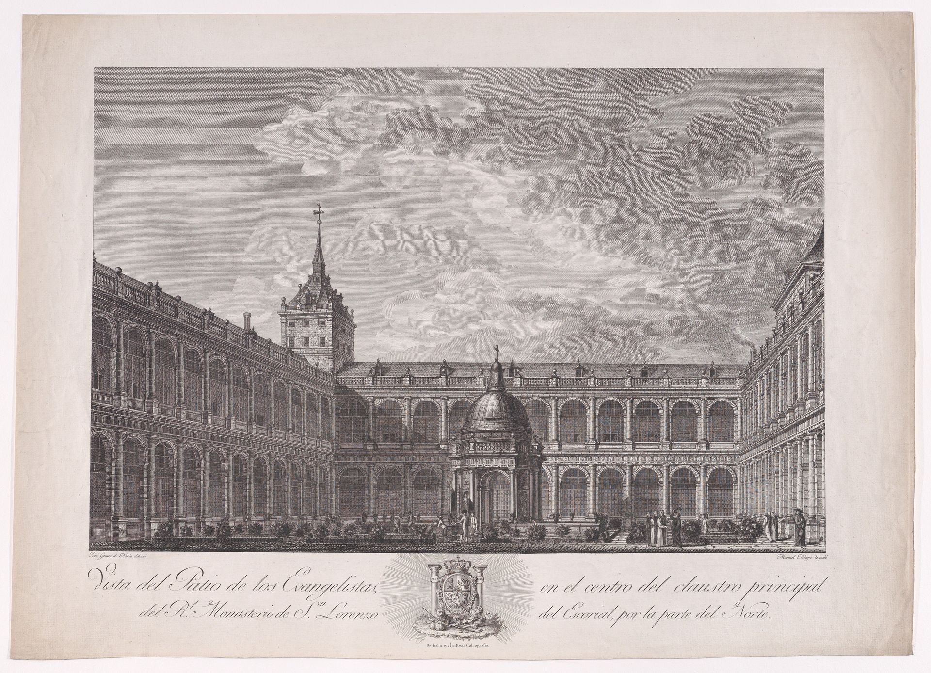 View of the Patio of the Evangelists in the centre of the main cloister of the monastery of El Escorial, from a series of Views of El Escorial by Manuel Alegre