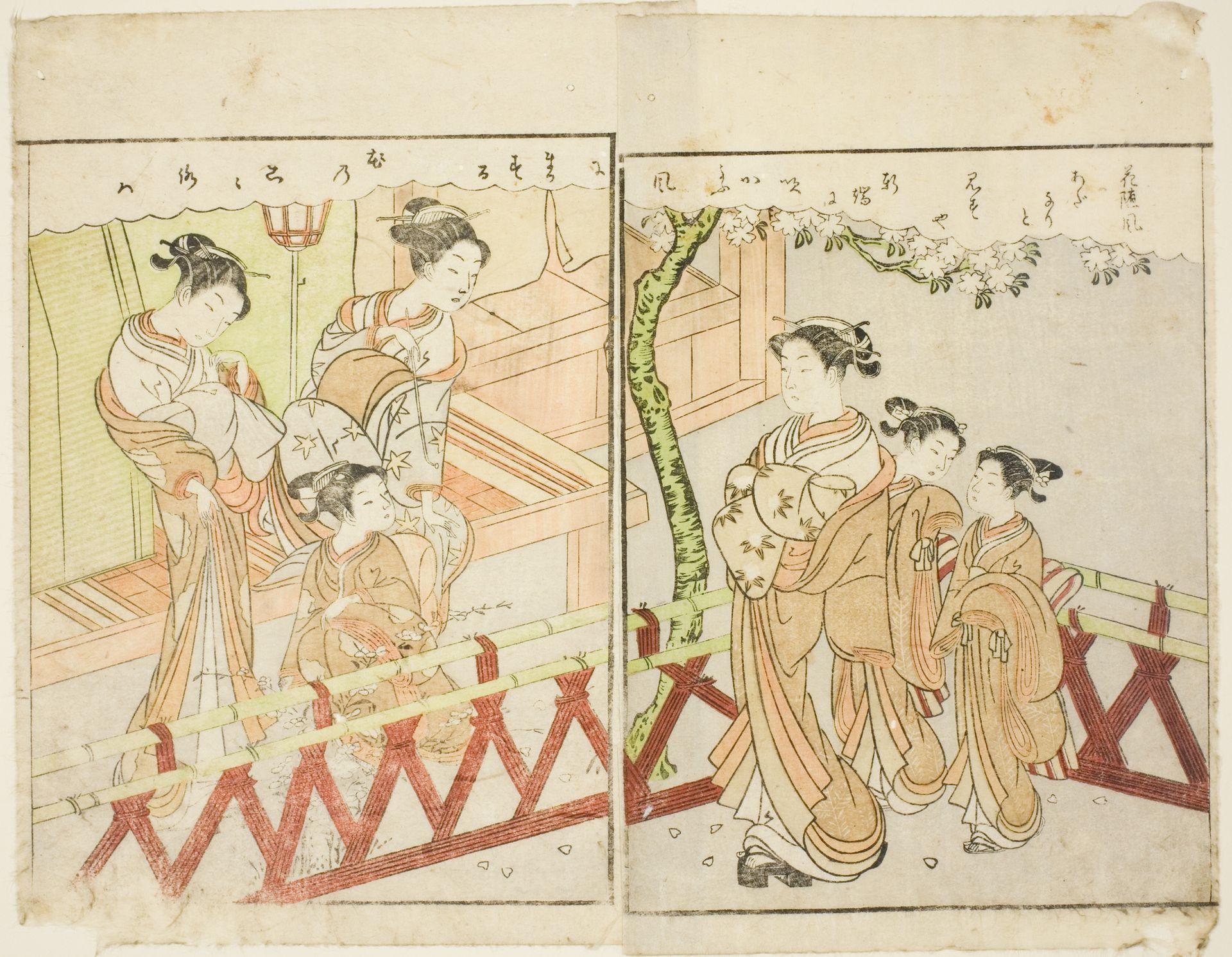 Double-page Illustration from Vol. 2 of "Picture Book of Spring Brocades (Ehon haru no nishiki)" by Suzuki Harunobu 鈴木春信