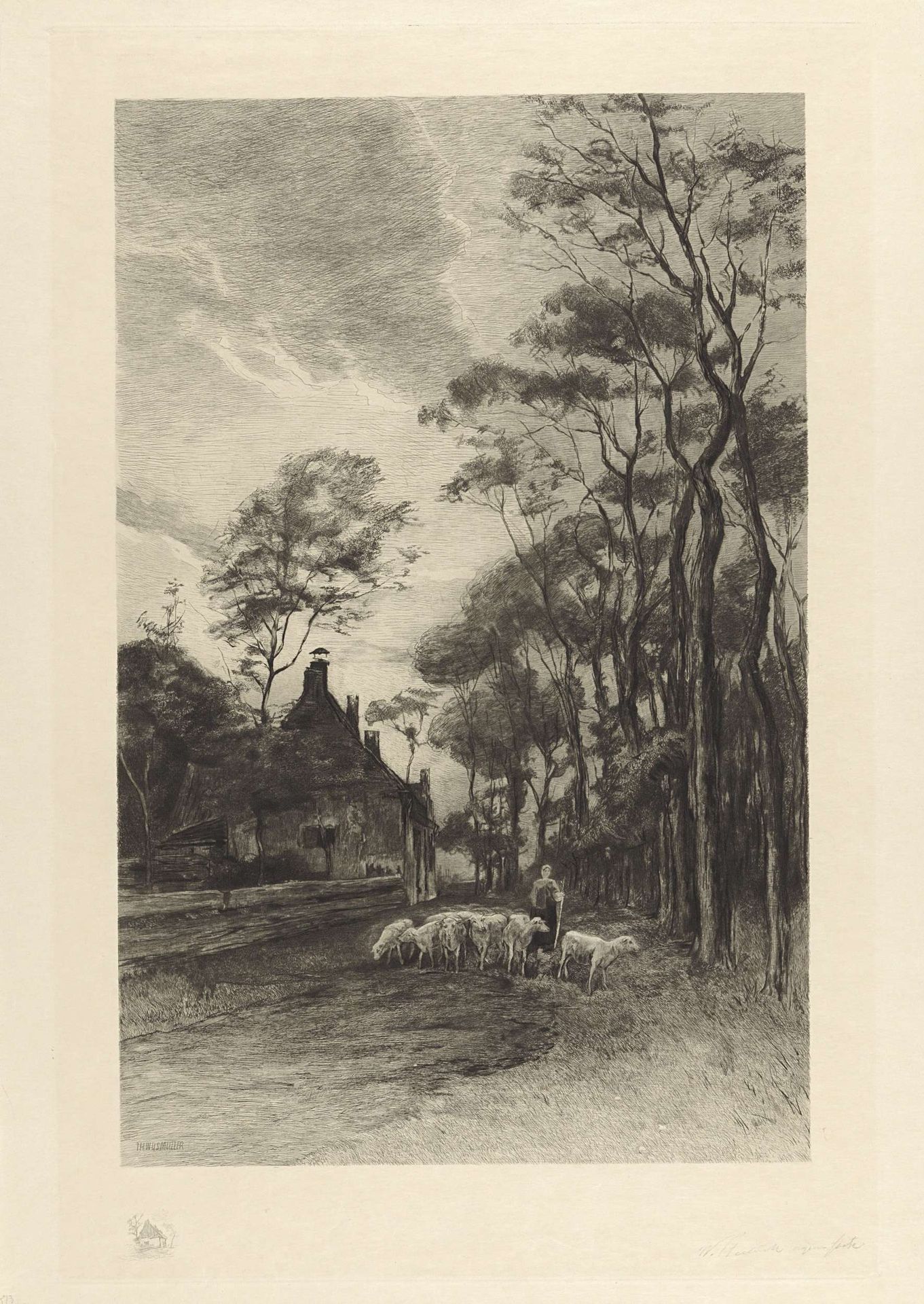 Herderin met kudde schapen by Willem (II) Steelink