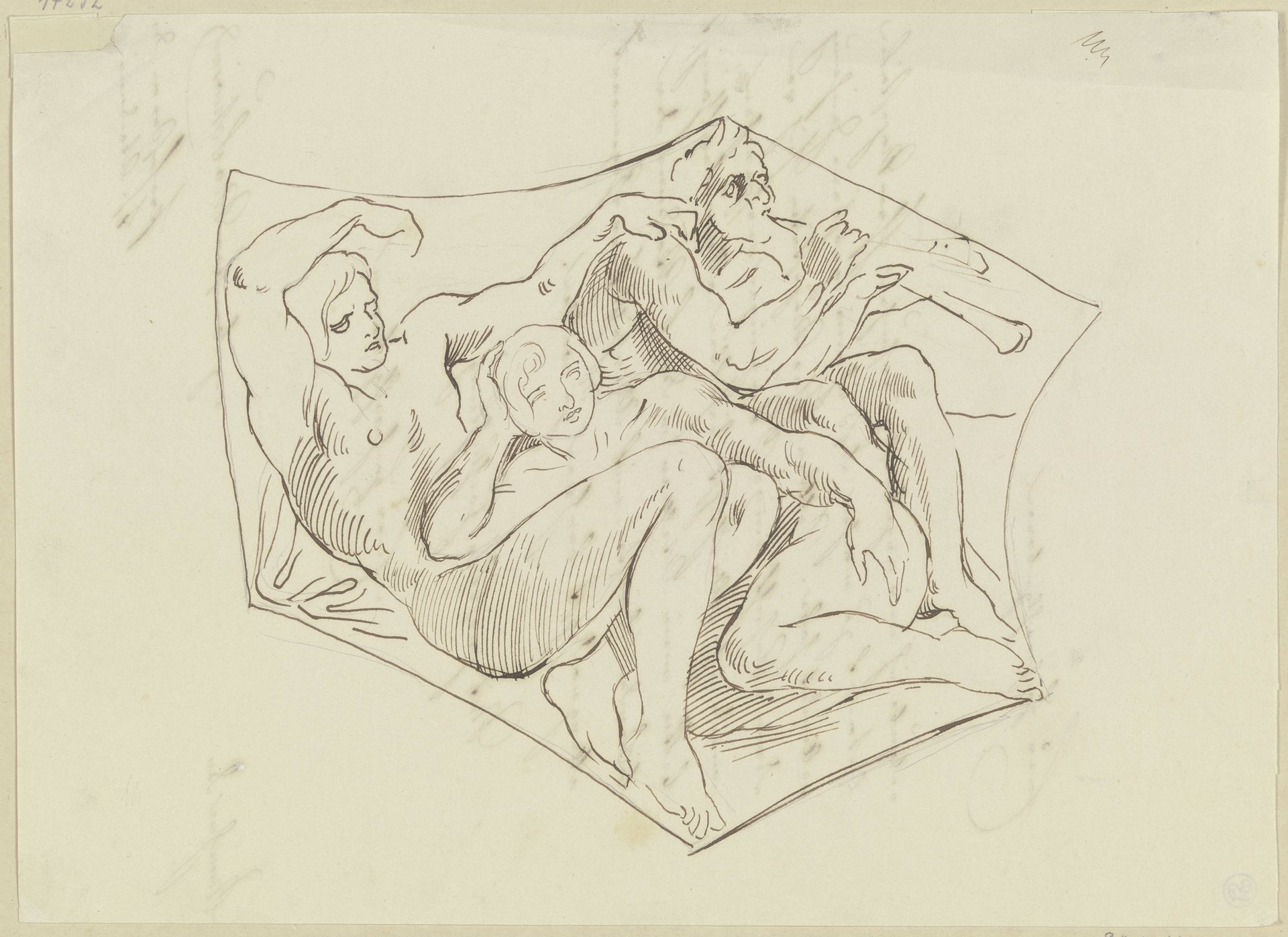 Kompositionsaufgabe_ Drei Figuren in den angegebenen Raum zu bringen, zugleich mit seinen Schülern gelöst by Moritz von Schwind