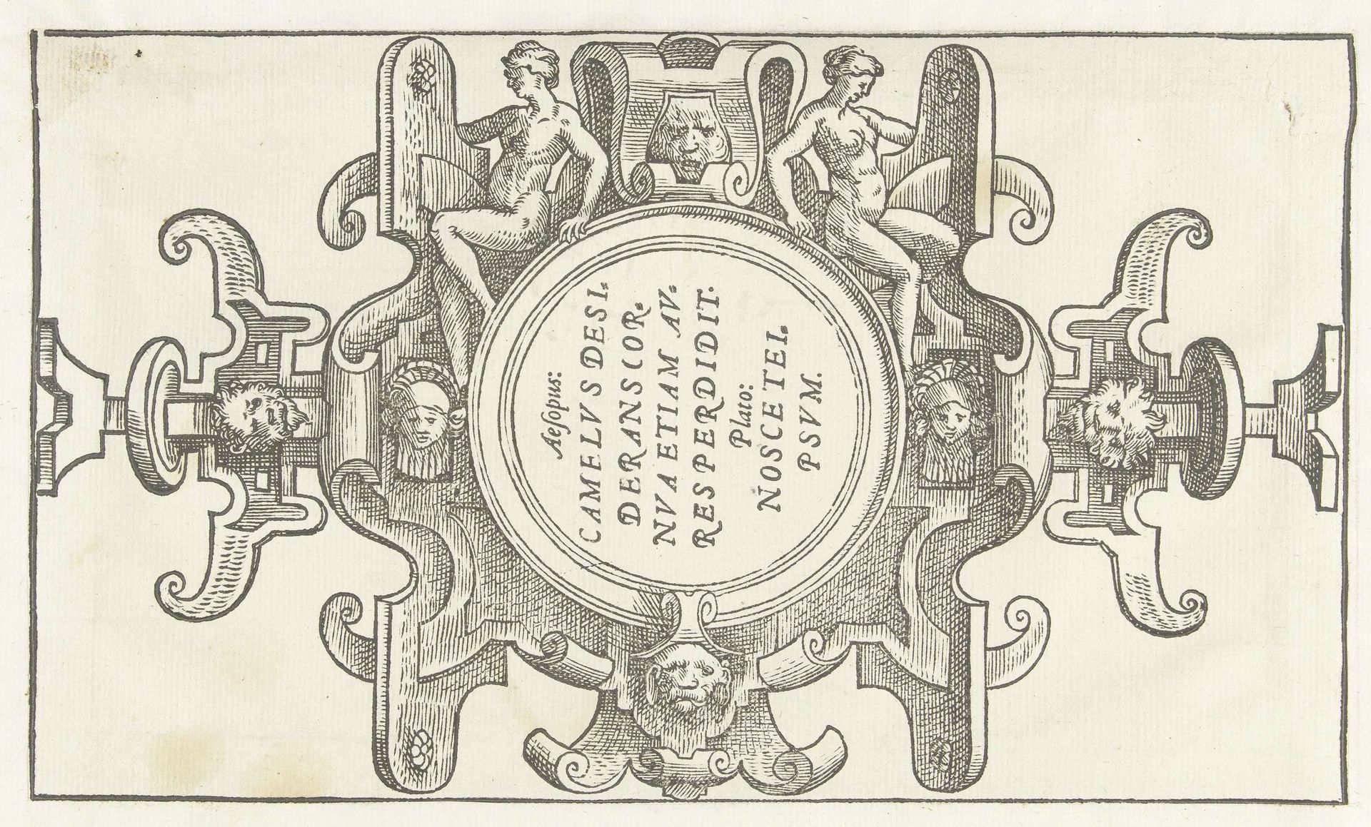 Ronde cartouche met citaten van Aesopus en Plato by Anonymous
