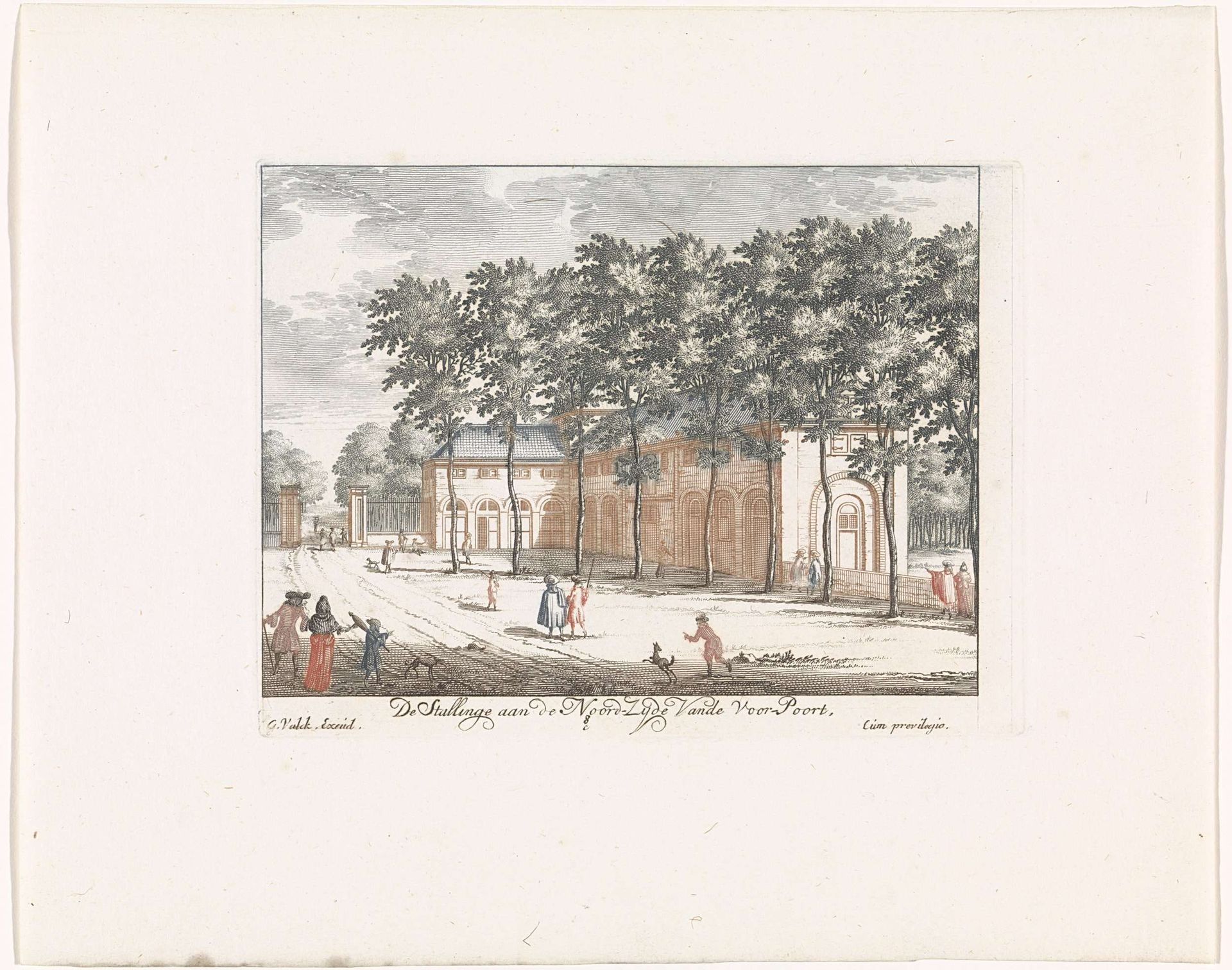 Gezicht op de stallen aan de noordzijde van de voorpoort bij Paleis Soestdijk by Anonymous