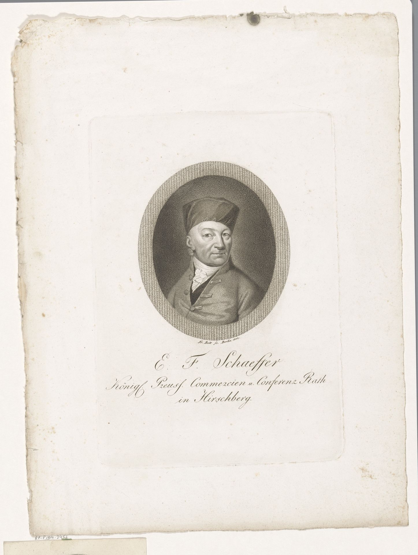 Portret van E.F. Schaeffer by Johann Friedrich Bolt
