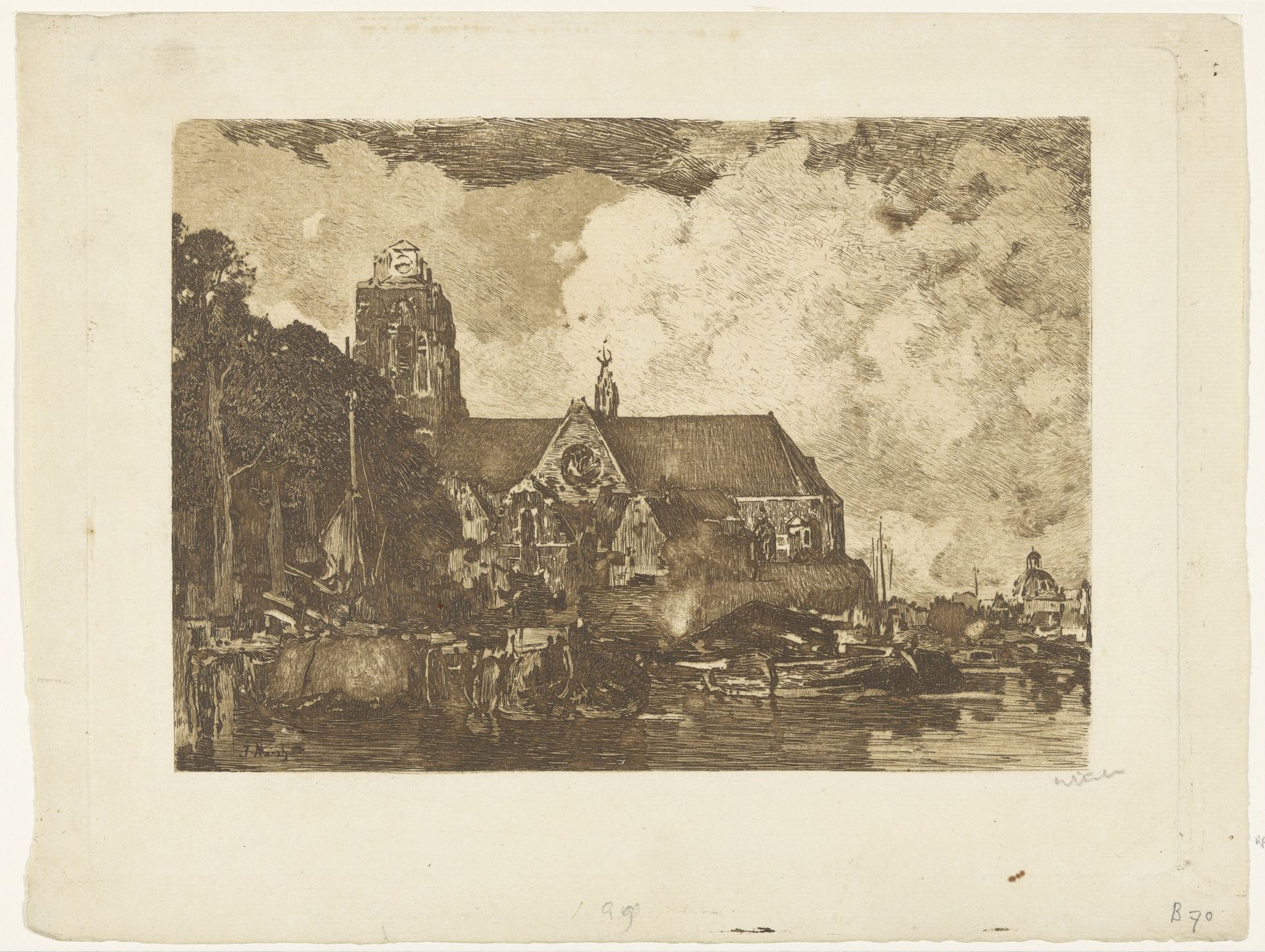 Gezicht op de Grote Kerk in Dordrecht by Willem Witsen