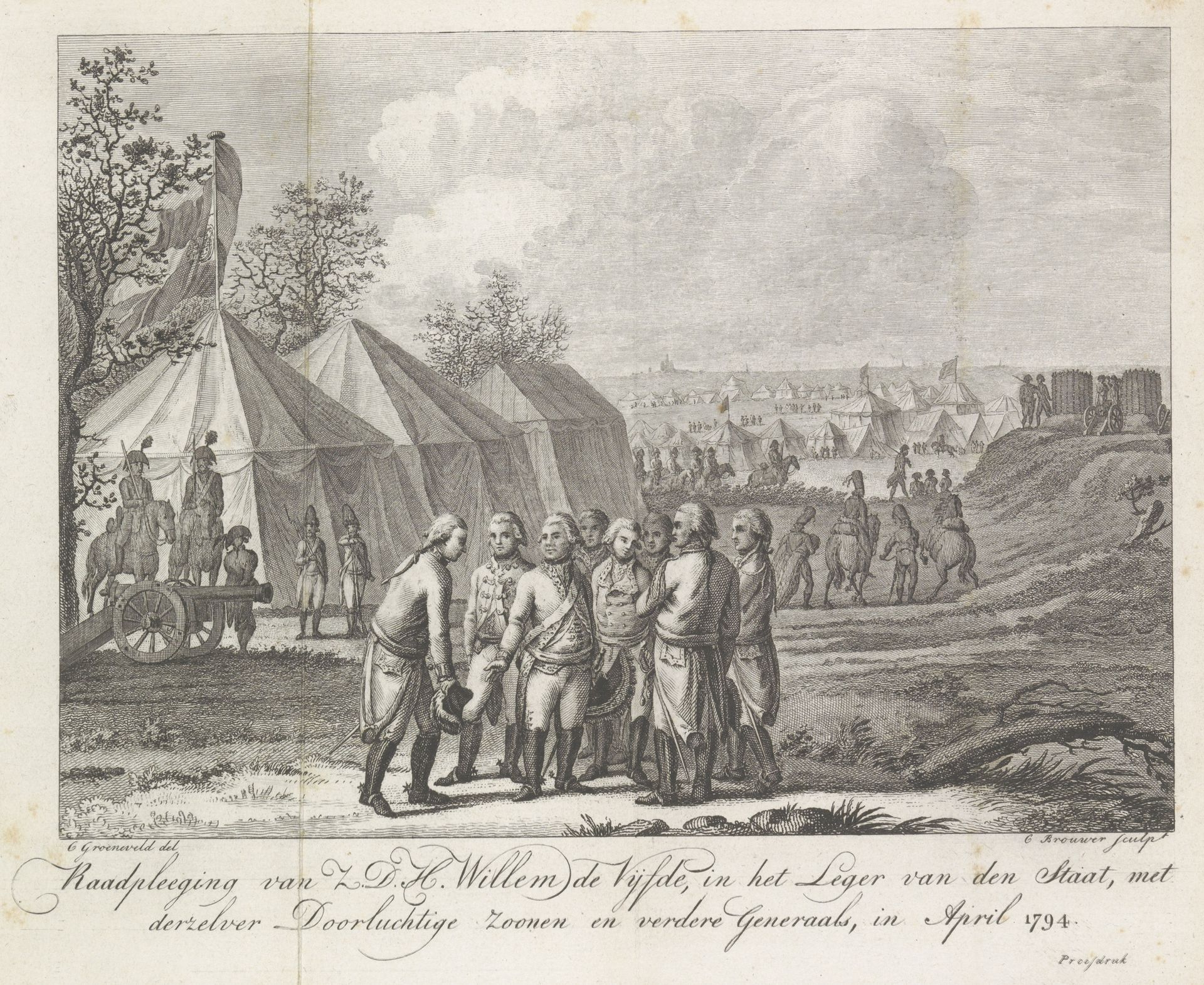 Willem V met zijn zonen in het legerkamp, 1794 by Cornelis Brouwer