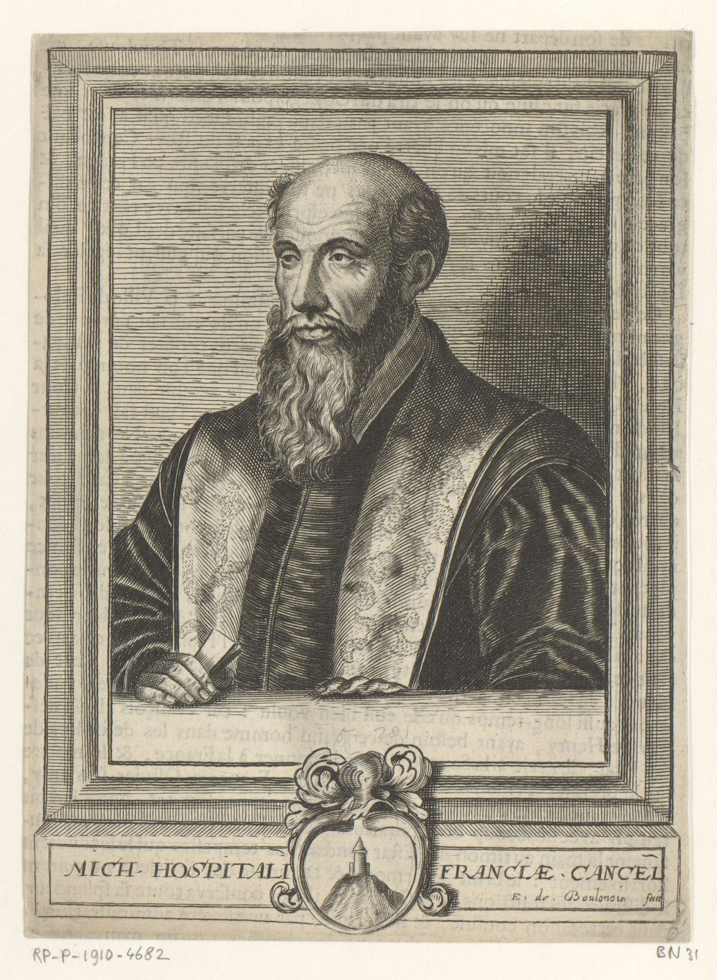 Portret van Michel de L'Hospital by Edme de Boulonois