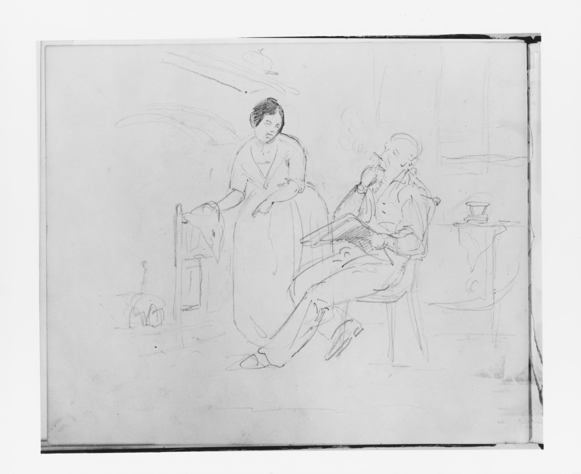Interior Scene with Man Smoking and Woman Pointing (from Sketchbook) by Francis William Edmonds