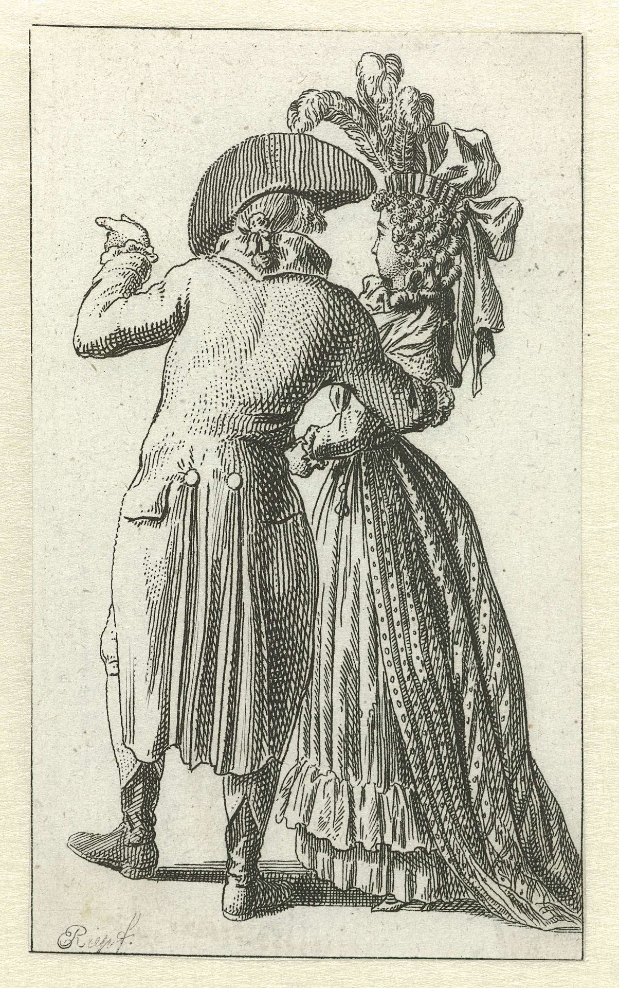 Almanakprentje uit 1789: Staande man en vrouw op de rug gezien by Ernst Ludwig Riepenhausen