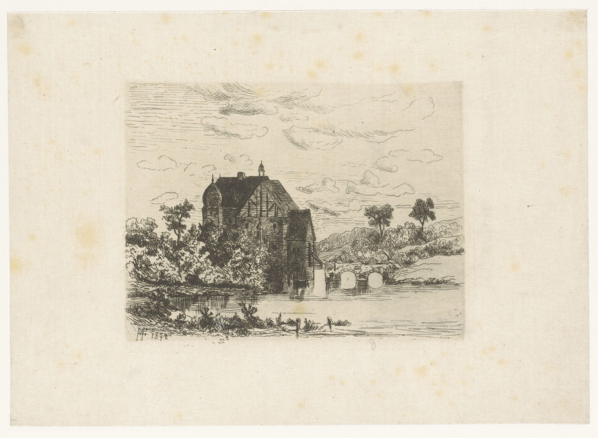 Kasteel aan een rivier by Maria van (gravin van Vlaanderen) Hohenzollern-Sigmaringen