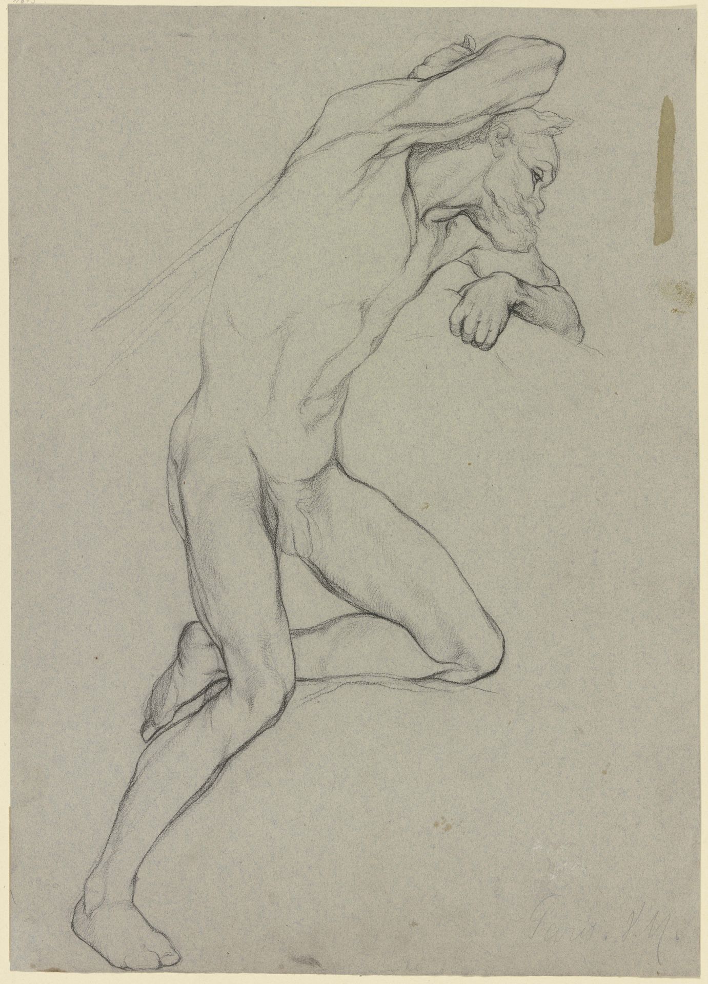 Männlicher Akt nach rechts, mit dem linken Bein auf einer Erhebung kniend by Victor Müller