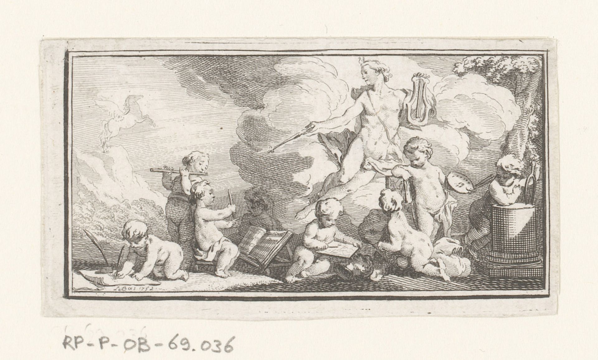 Apollo met musicerende en schilderende putti by Jacques Philippe Le Bas