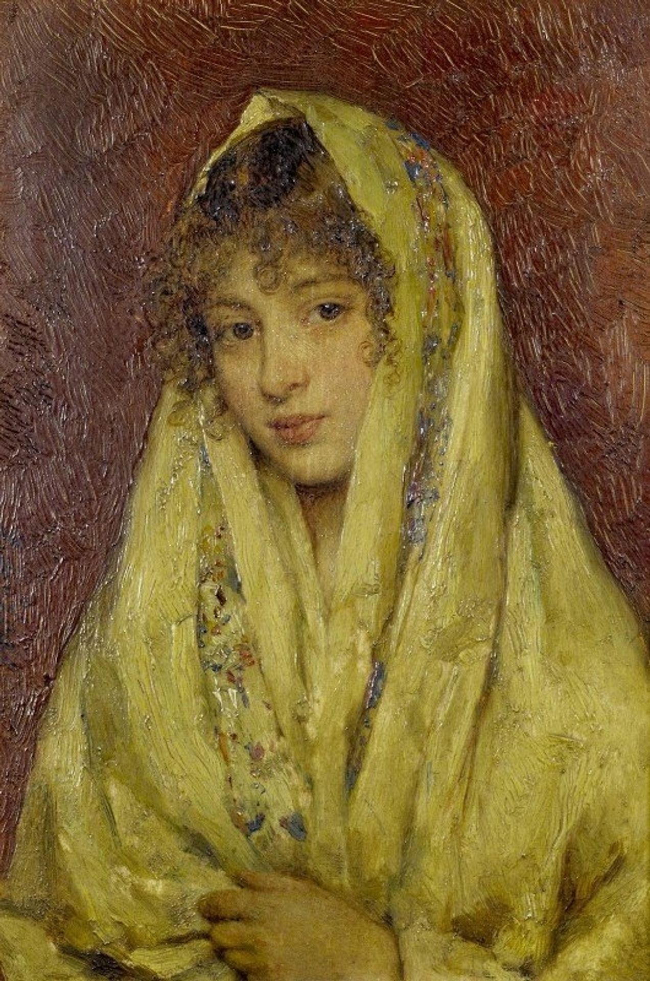 Girl In A Yellow Shawl by Eugen von Blaas
