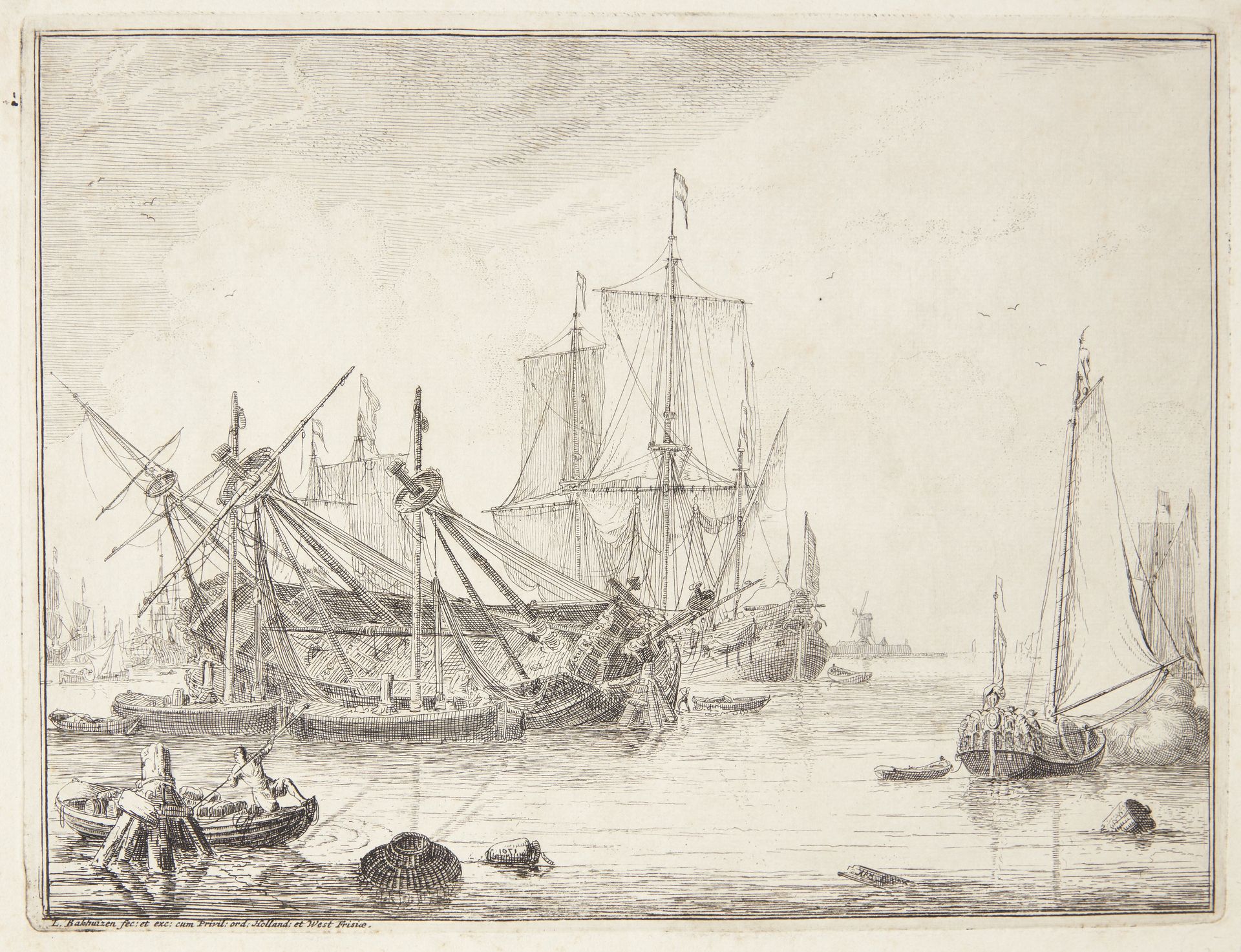 Et skib, der kølhales by Ludolf Bakhuizen
