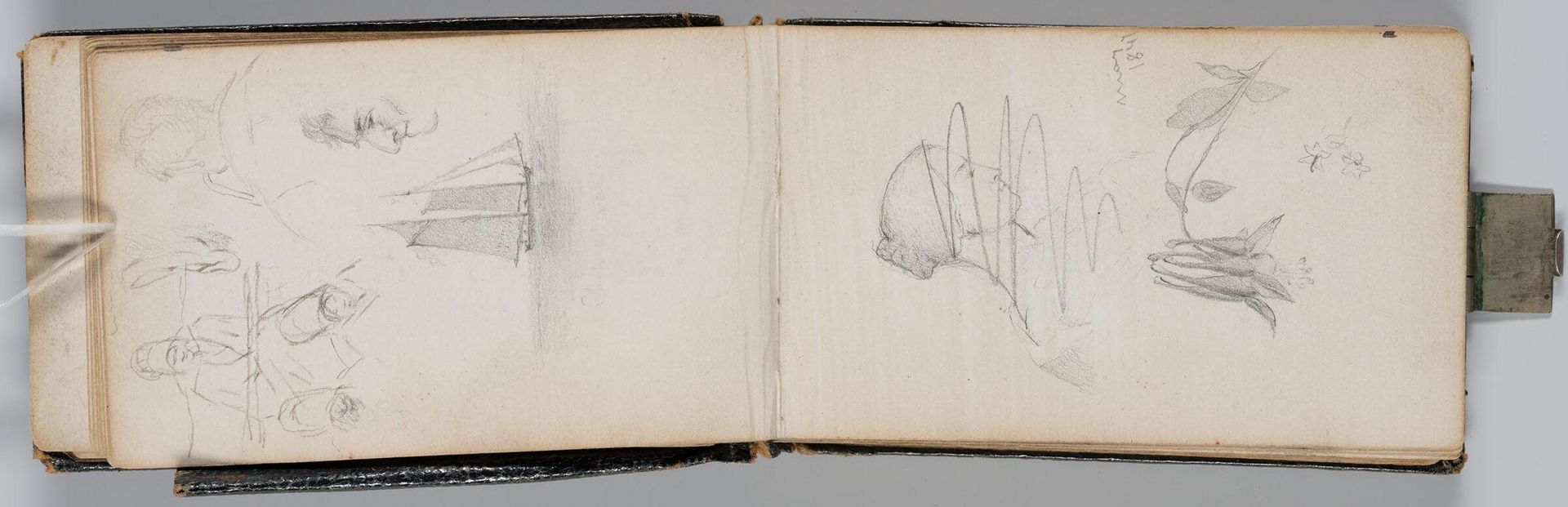 Woman's Head in Profile; Columbine; verso: Sleeping Dog; Hen; Leaves; Braided Hair by Sanford Robinson Gifford