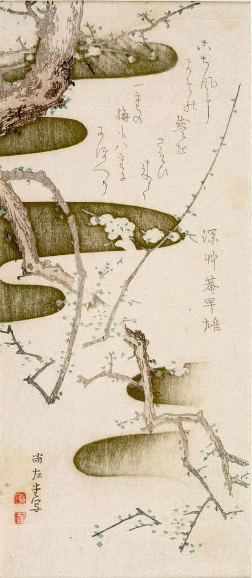 Plum Blossoms Over Stream, with poem by Fukakusaun Hayao by Kubo Shunman