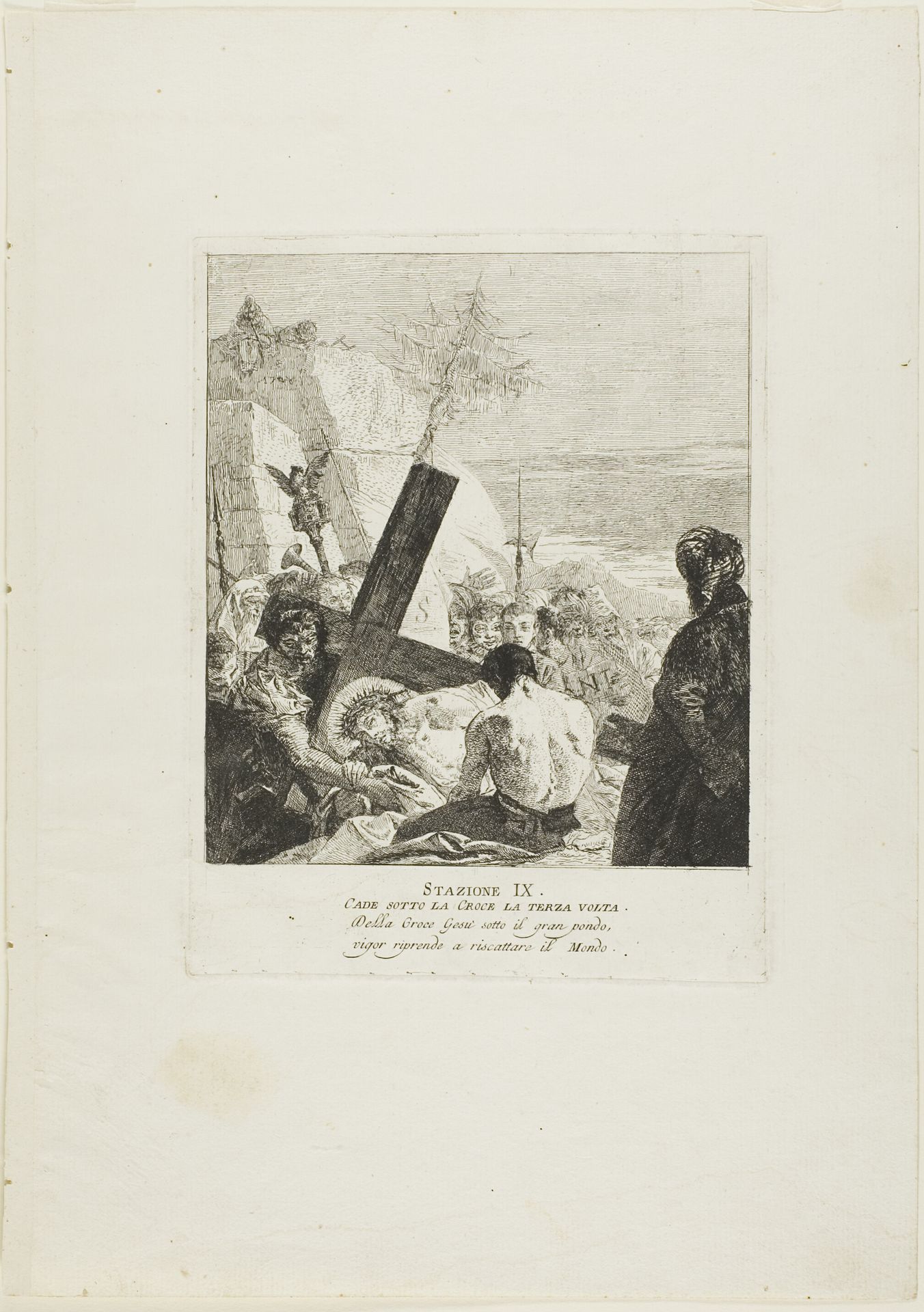 Christ Falls Beneath the Cross for the Third Time, plate nine from Stations of the Cross by Giovanni Domenico Tiepolo