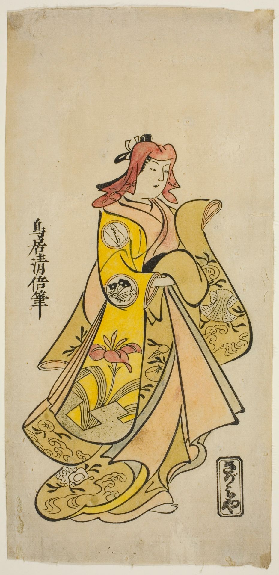 The Actor Sanjo Kantaro II as Oshichi in the play "Nanakusa Fukki Soga," performed at the Ichimura Theater in the first month, 1718 by Torii Kiyomasu II