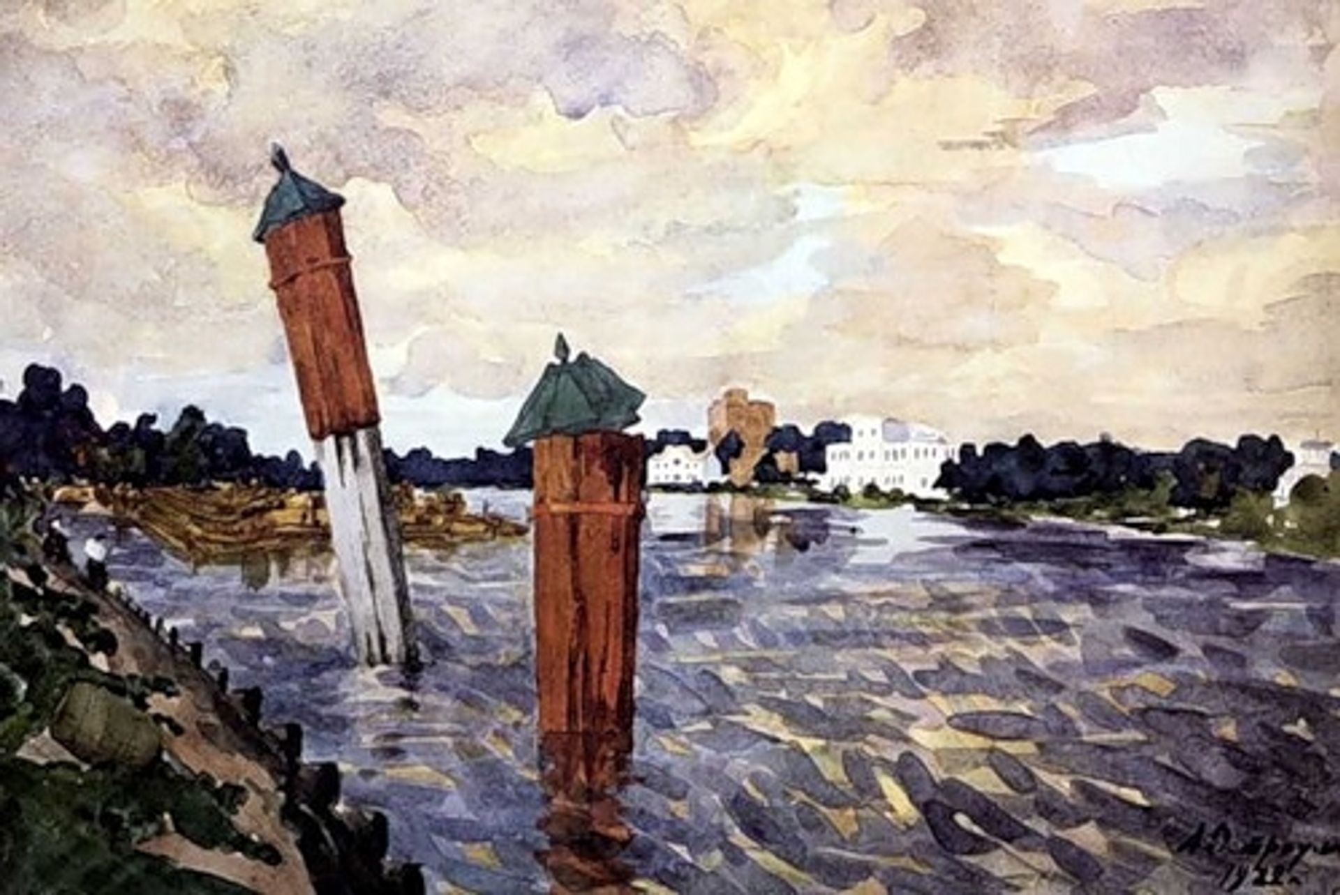 Petrograd. Red columns. by Anna Ostroumova-Lebedeva