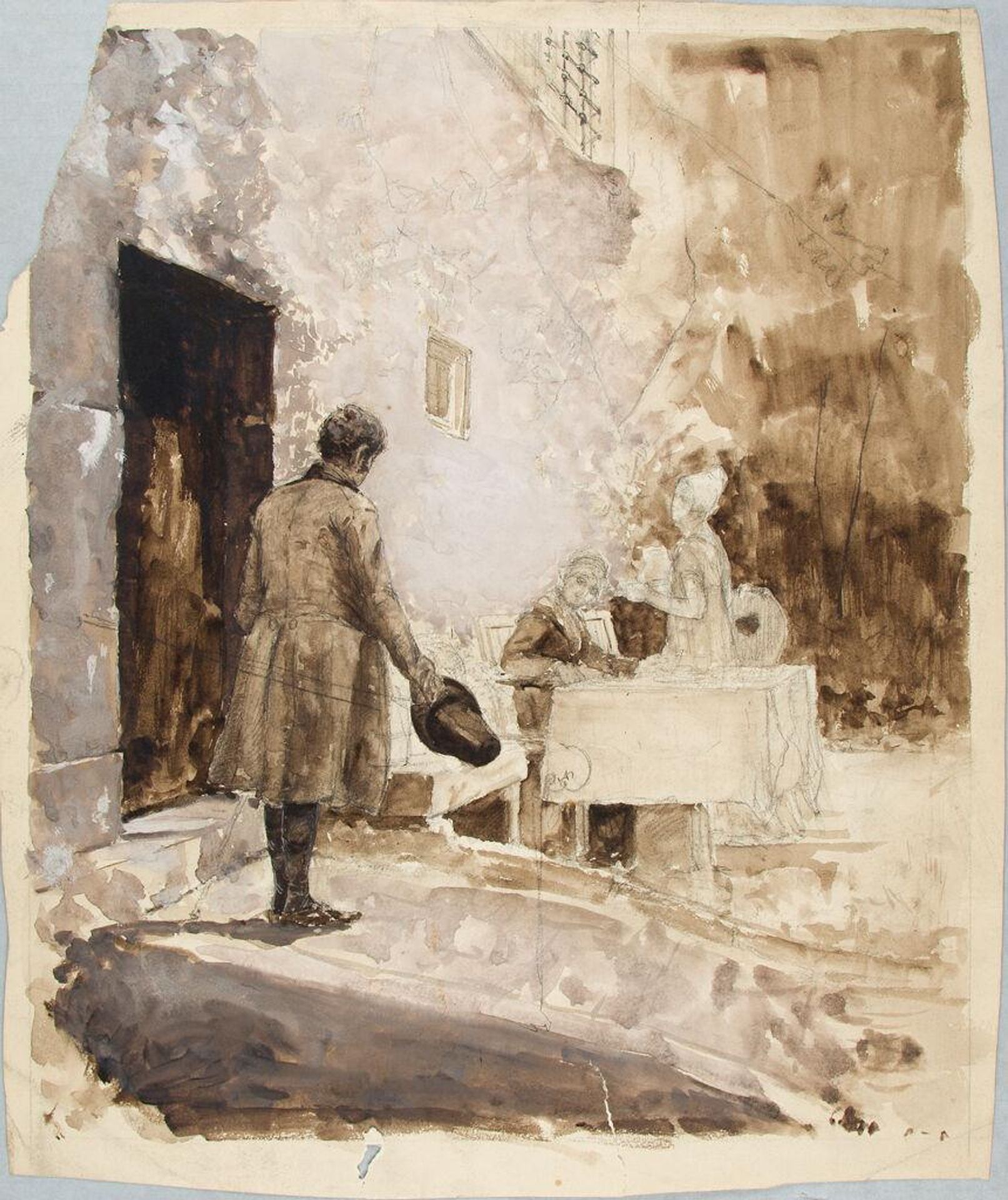 People on their Terrace (Unfinished Watercolor) by William Valentine Schevill