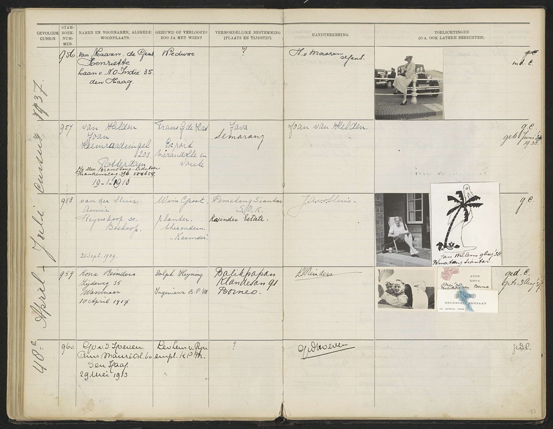 Blad 93 uit Stamboek van de leerlingen der Koloniale School voor Meisjes en Vrouwen te 's-Gravenhage deel II (1930-1949) by Anonymous