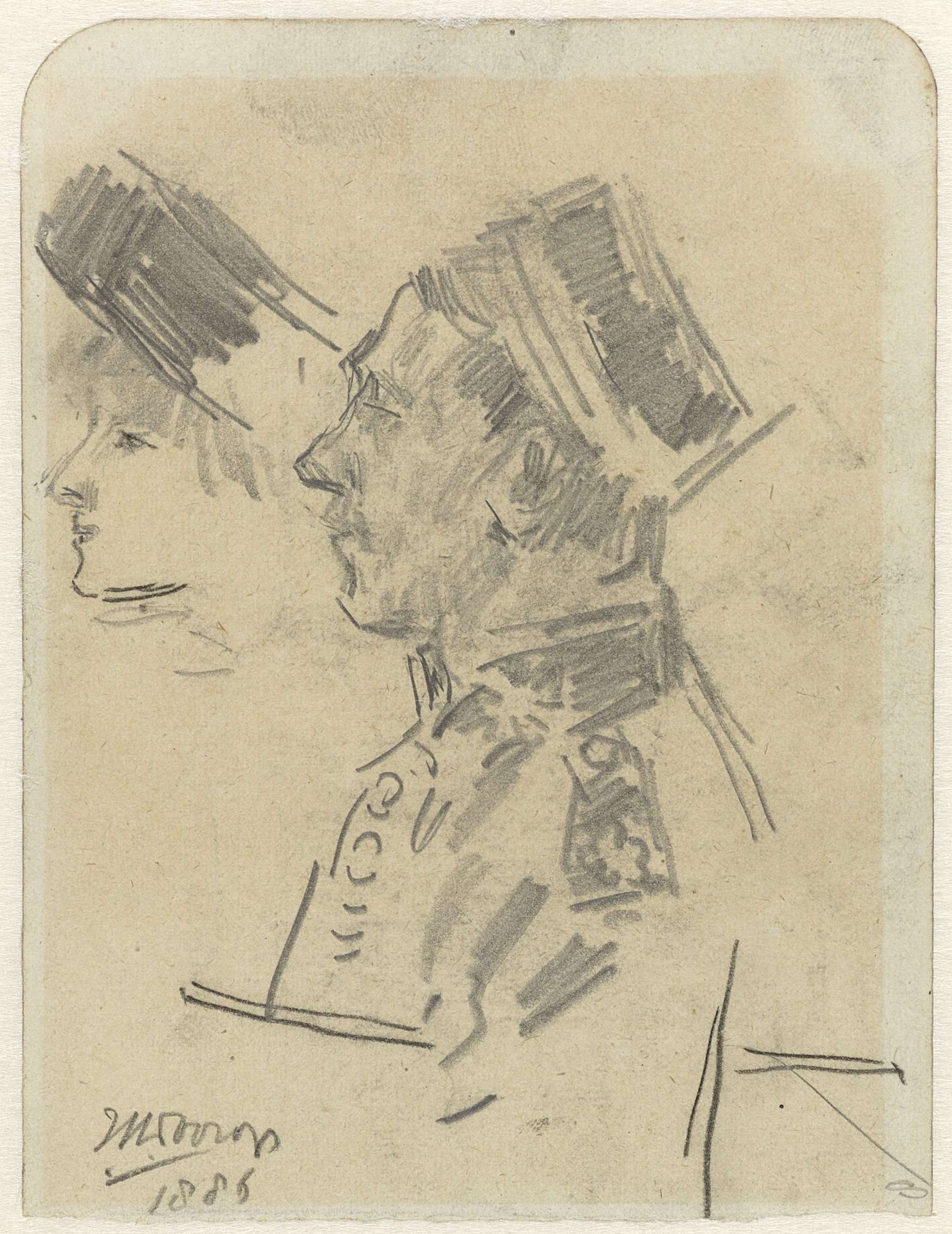 Officier van het Koninklijk Nederlandsch-Indisch Leger en het profiel van een vrouw met hoed by Jan Toorop