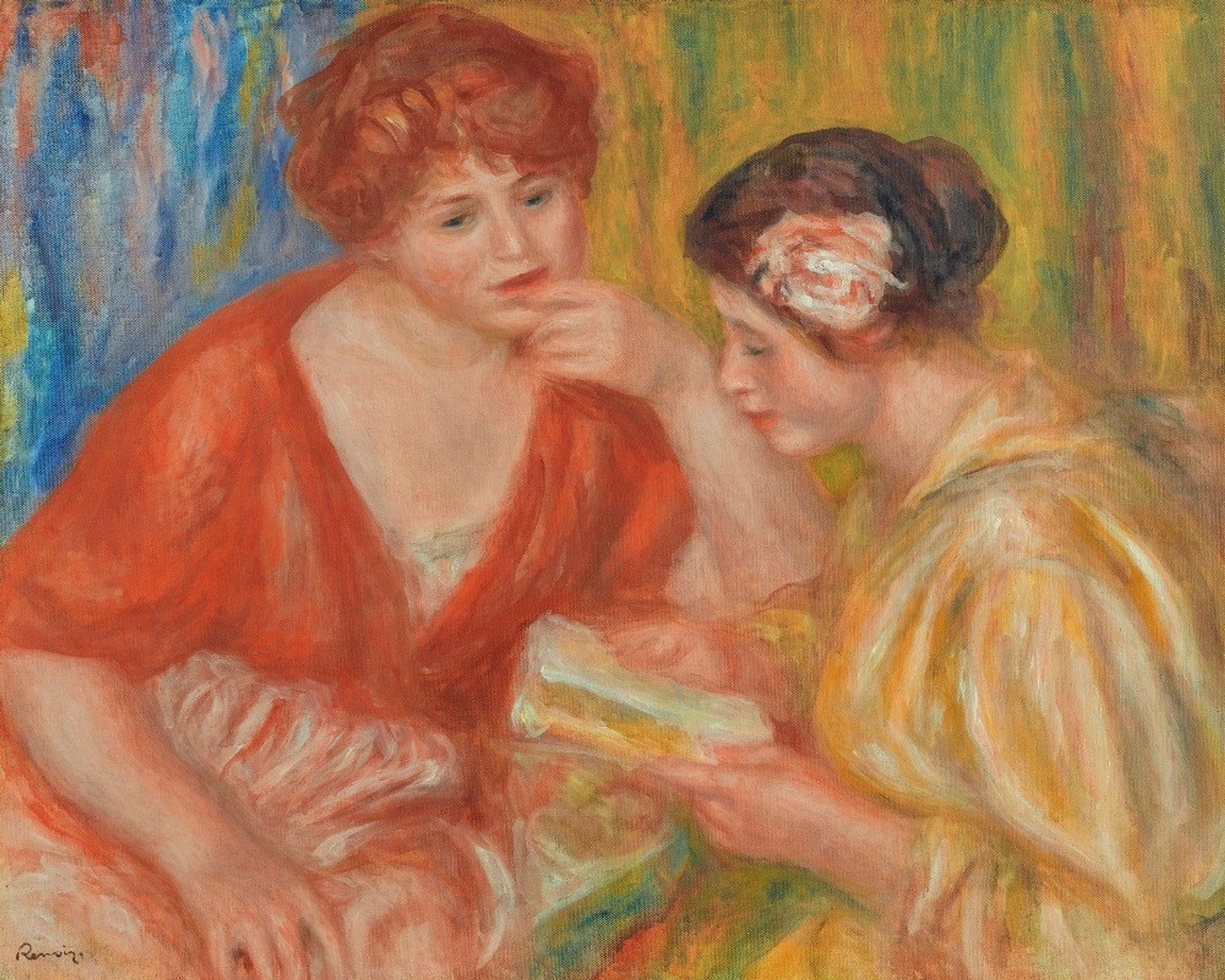 La Lecture, Deux Femmes Aux Corsages Rouge Et Rose by Pierre-Auguste Renoir
