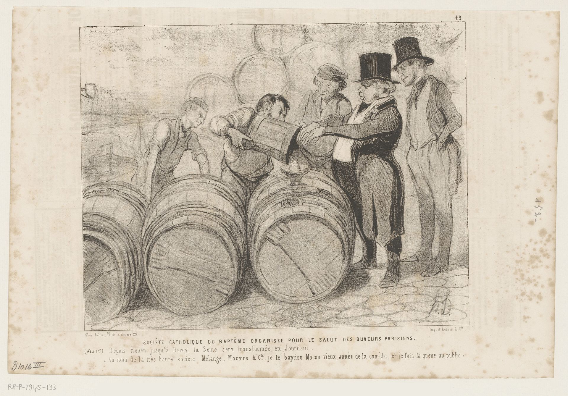 Karikatuur van de zegening van een wijnton by Honoré Daumier