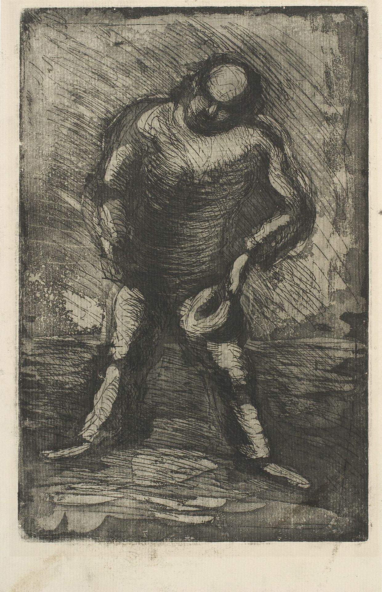 Skrævende mand med hatten i hånden by Vilhelm Lundstrom