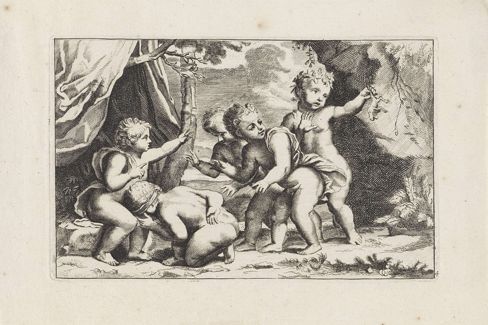 Putti spelen voor een tent by Anonymous