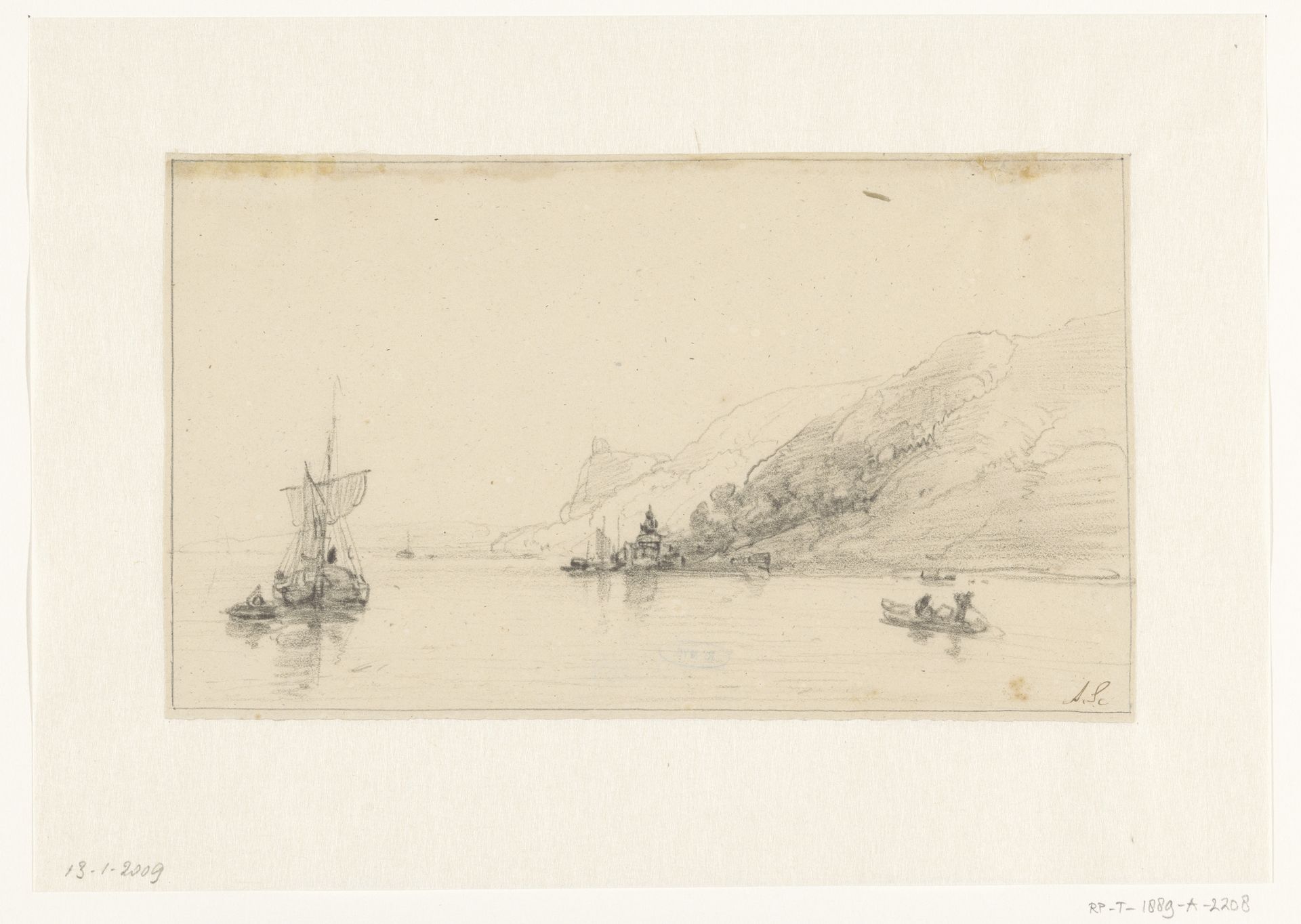 Riviergezicht aan de Rijn by Andreas Schelfhout
