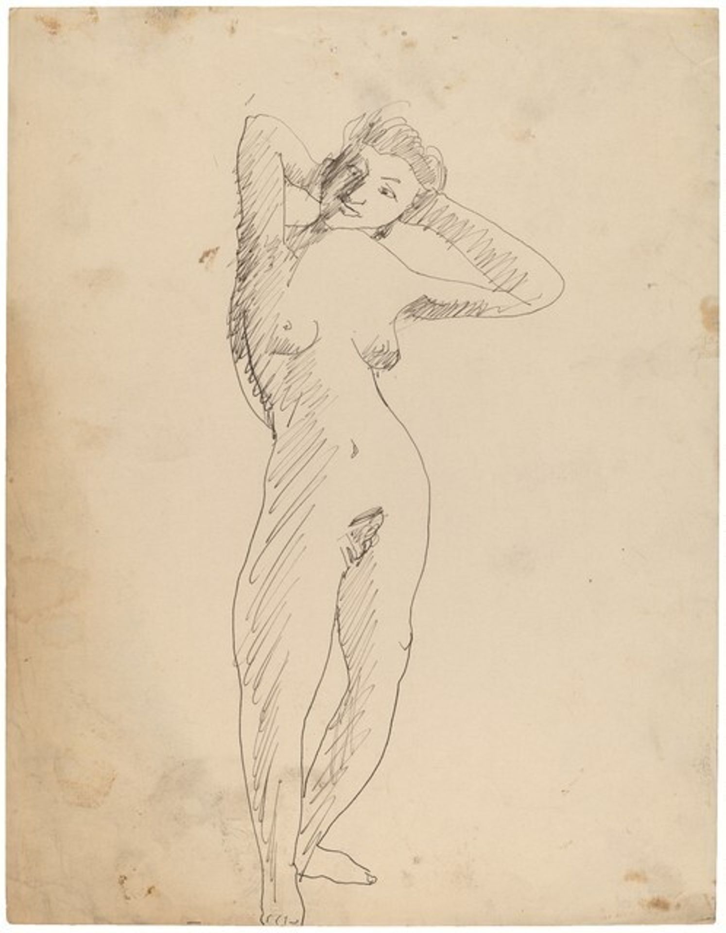 Standing Female Nude in Contraposto Stance with Hands Behind Head by Mark Rothko