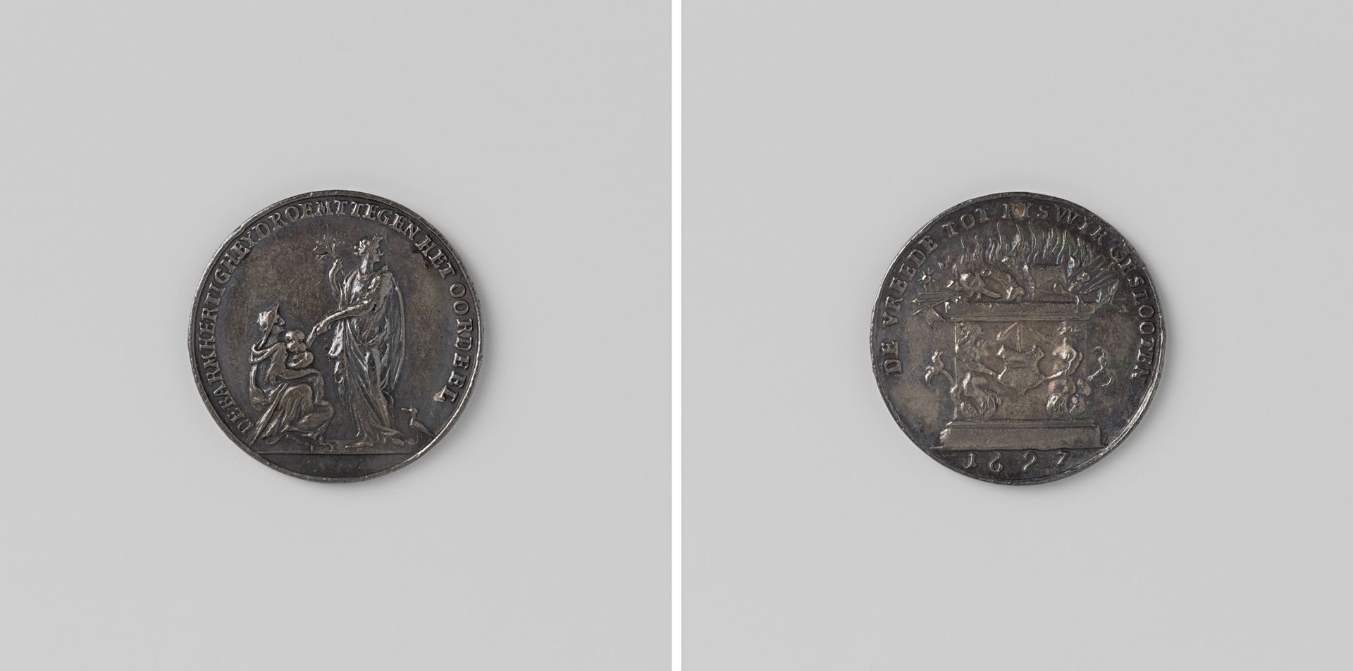 Vrede van Rijswijk, penning uitgedeeld aan ieder die in de loterij van Muiden geen prijs heeft gewonnen by Jan (I) Luder
