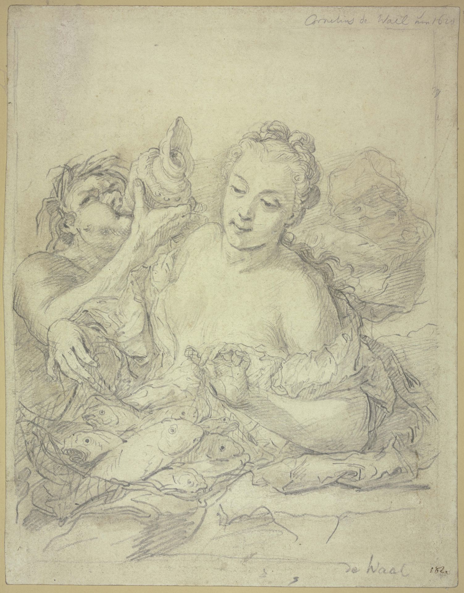Mädchen mit Triton und Fischen by Cornelis de Wael